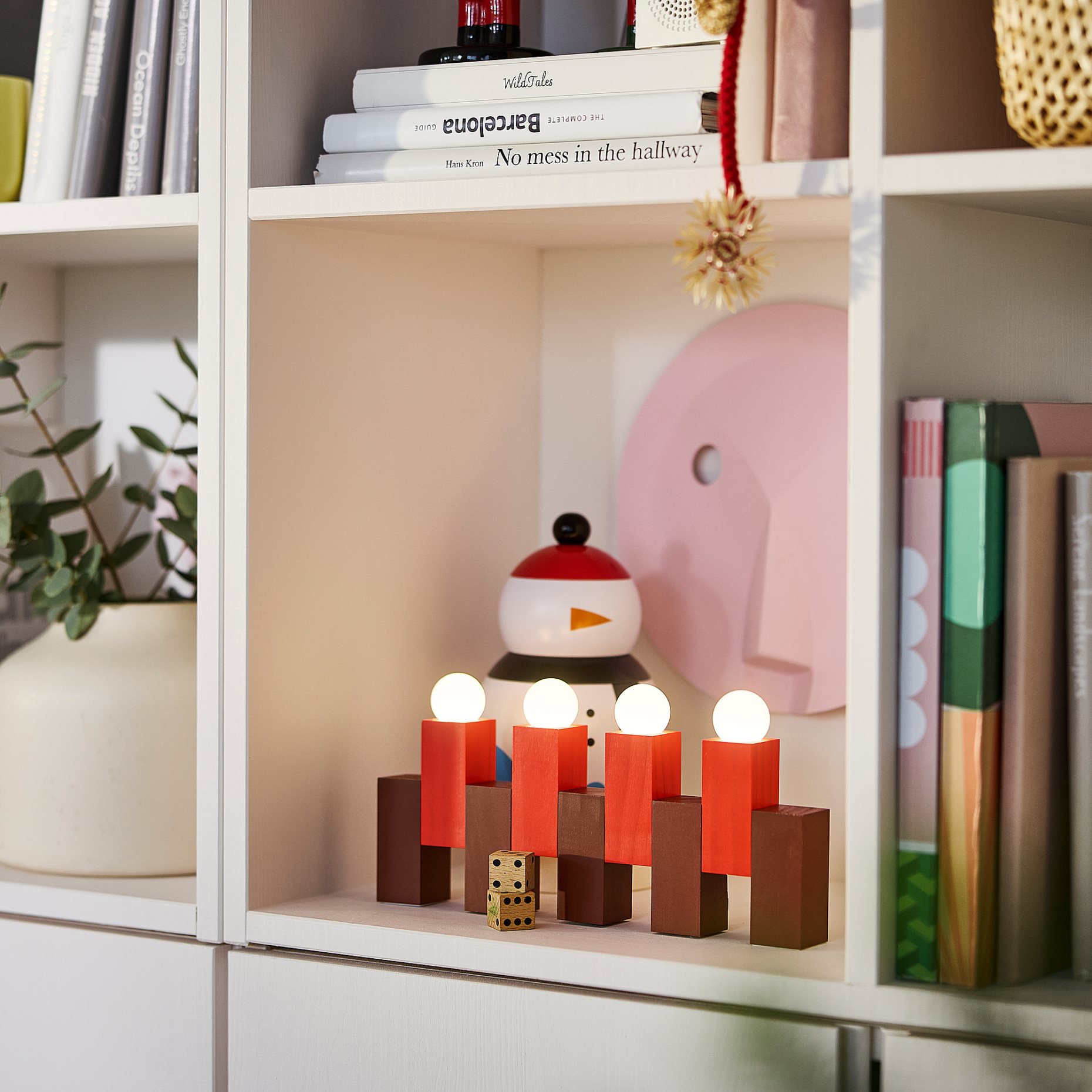 STRÅLA, table decoration with built-in LED light source/battery-operated/wooden block, 206.374.91