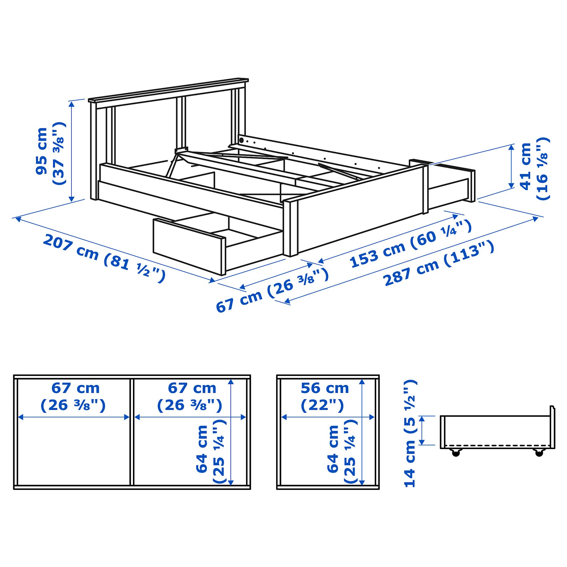 SONGESAND, bed frame with 4 storage boxes, 140X200 cm, 292.411.60