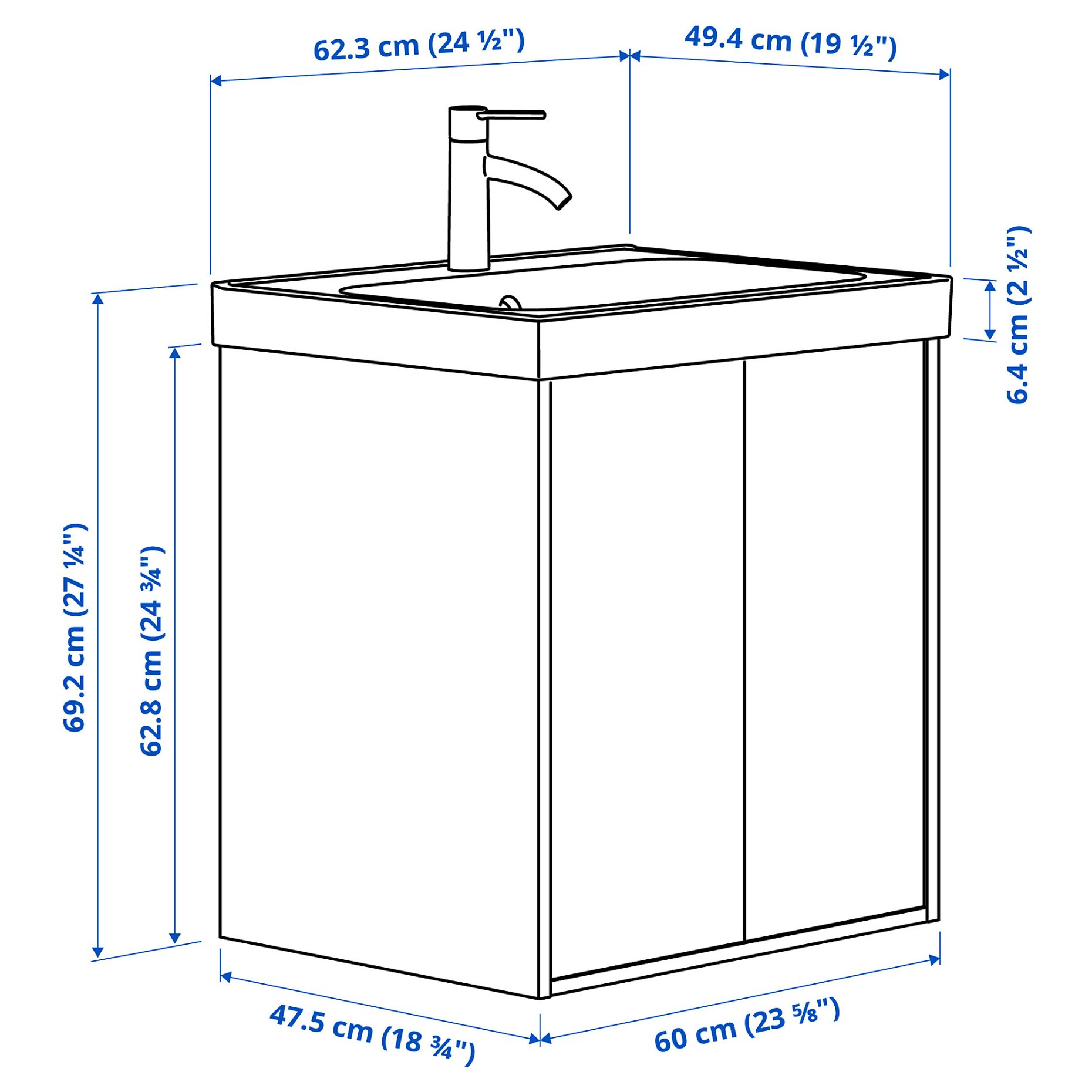 HAVBACK/ORRSJON, wash-stand with doors/wash-basin/tap, 62x49x69 cm, 295.140.61