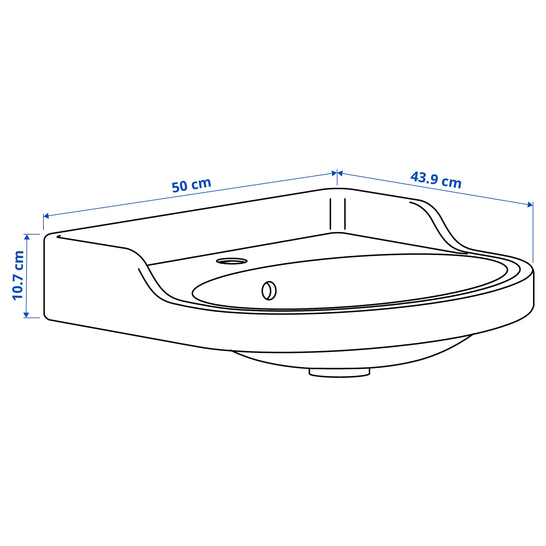 RUTSJON, semi-recessed wash-basin with water trap, 50x44 cm, 295.170.26