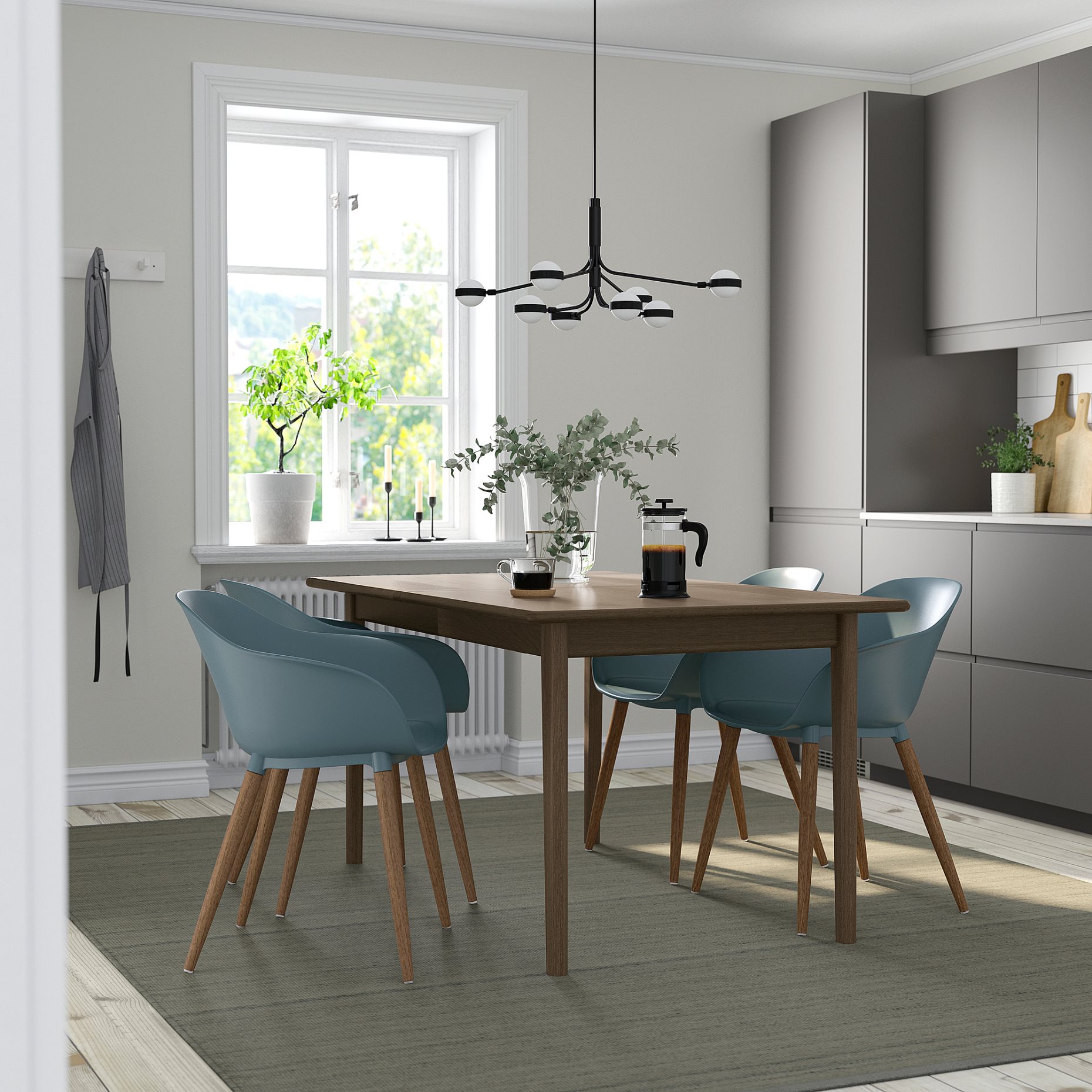 SKANSNÄS/GRÖNSTA, τραπέζι και 4 καρέκλες με μπράτσα, 150/205 cm, 295.616.51