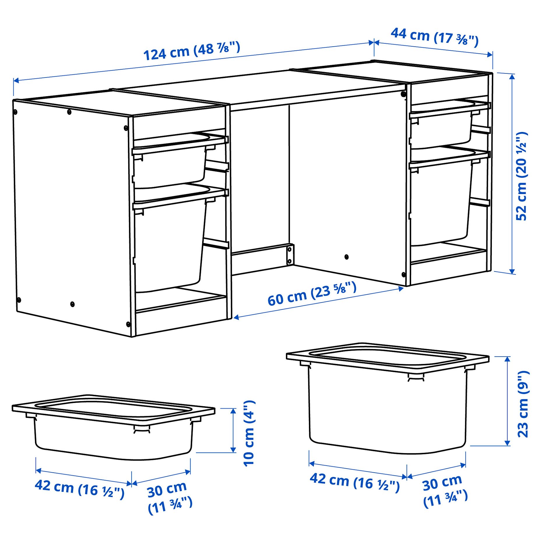 TROFAST, desk with mesh storage boxes, 124x44x52 cm, 296.139.33