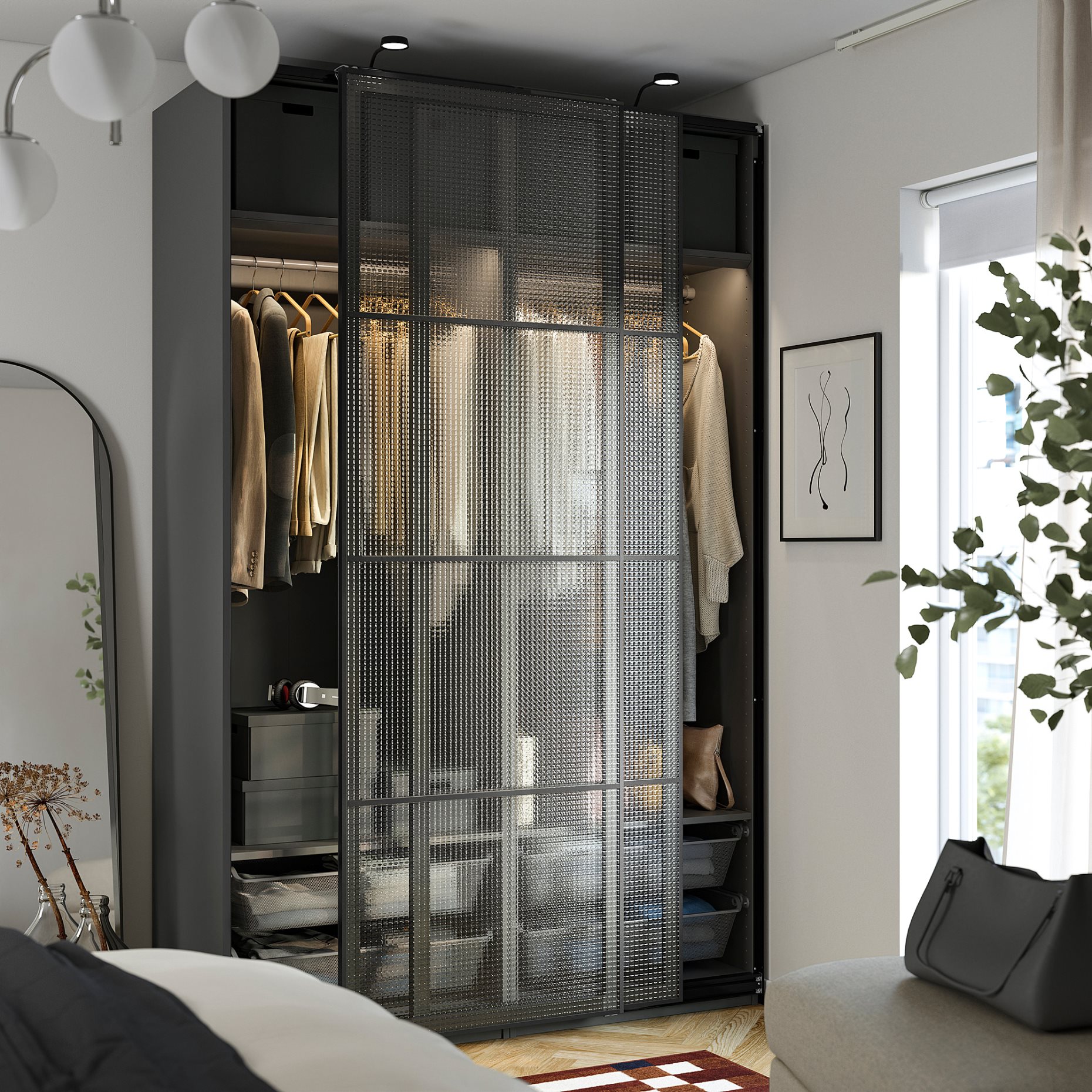PAX/LUNDBRÄSMA, wardrobe with sliding doors, 150x66x236 cm, 296.178.89