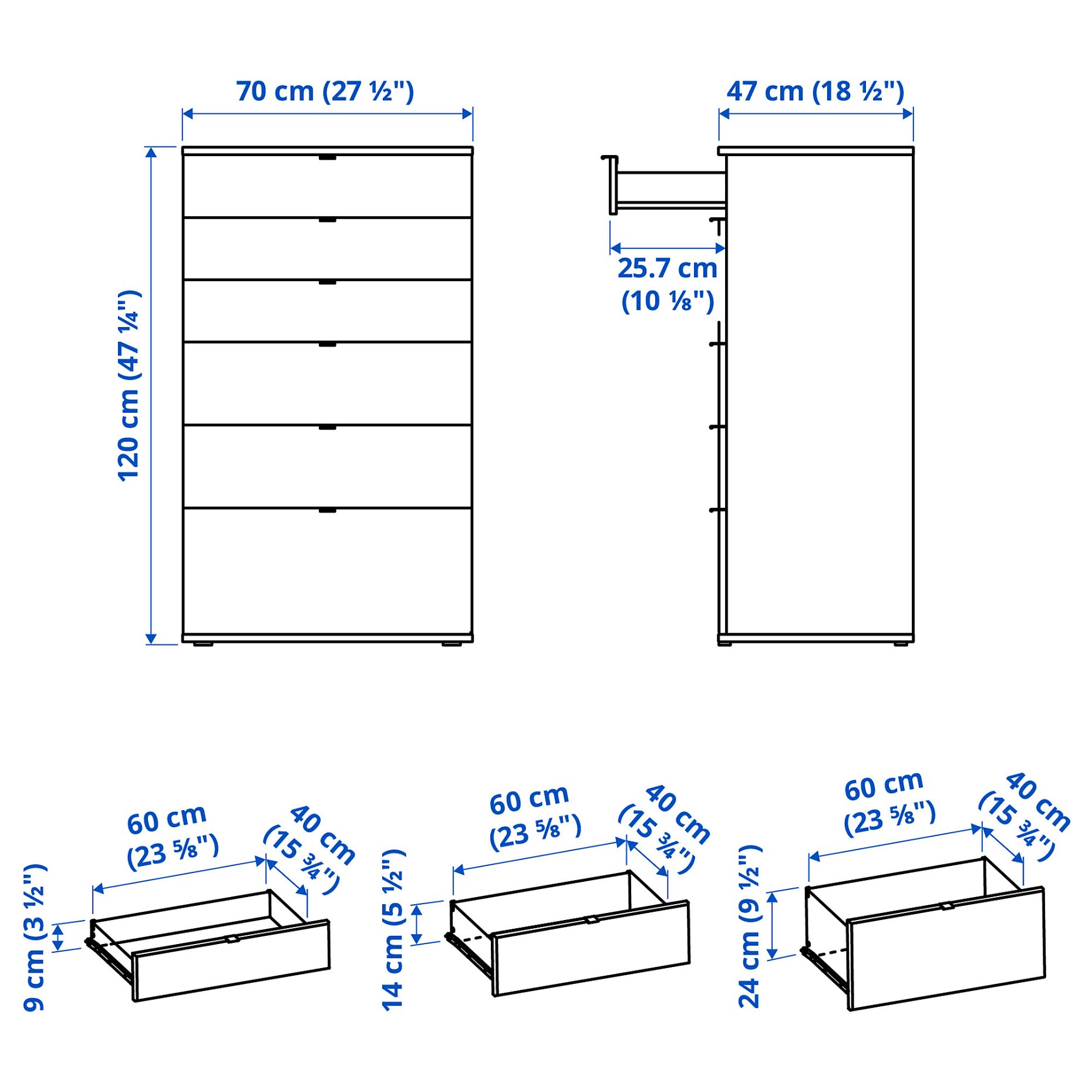 VIHALS, συρταριέρα με 6 συρτάρια, 70x47x125 cm, 304.832.47
