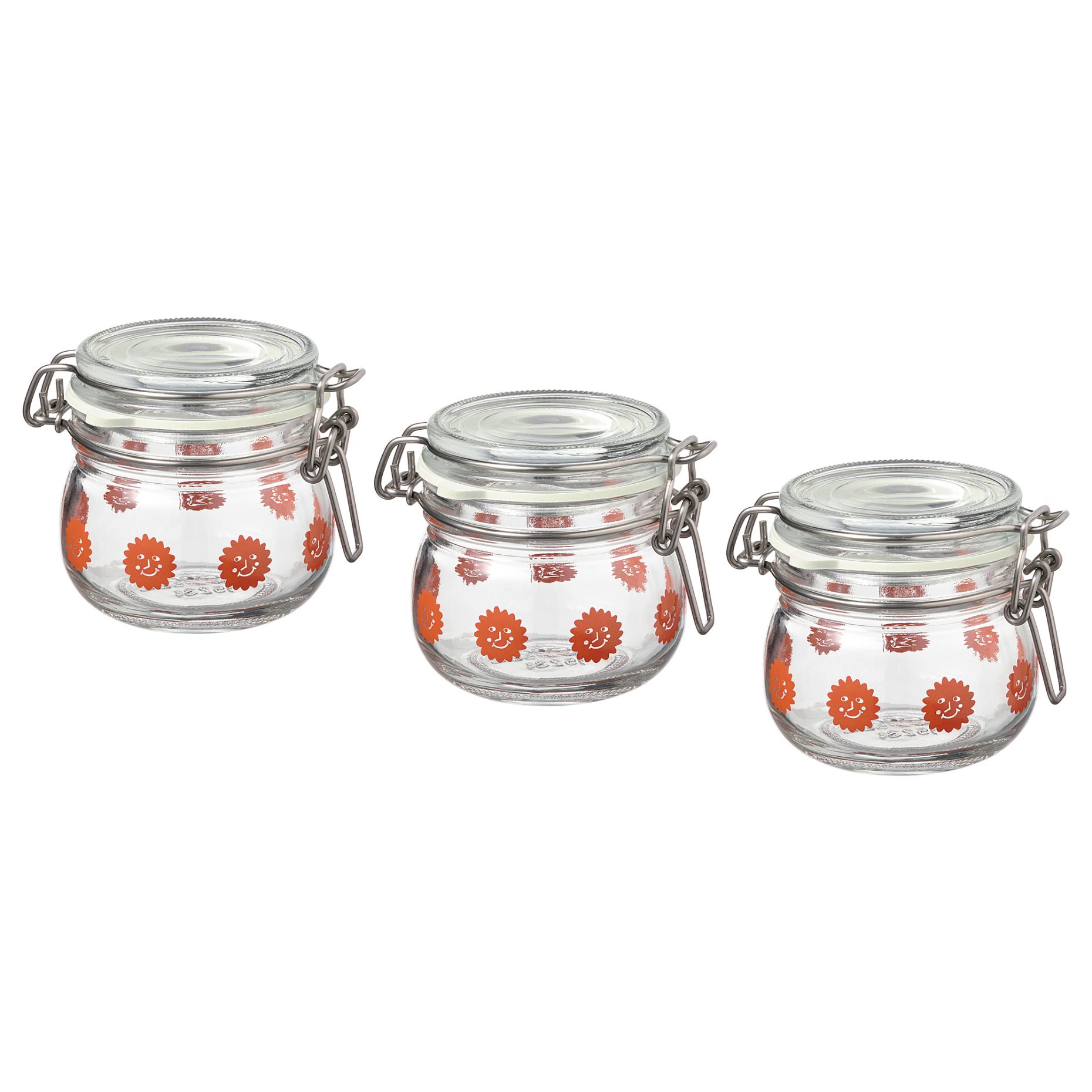 KORKEN, jar with lid clear glass patterned/3 pack, 13 cl, 305.536.45