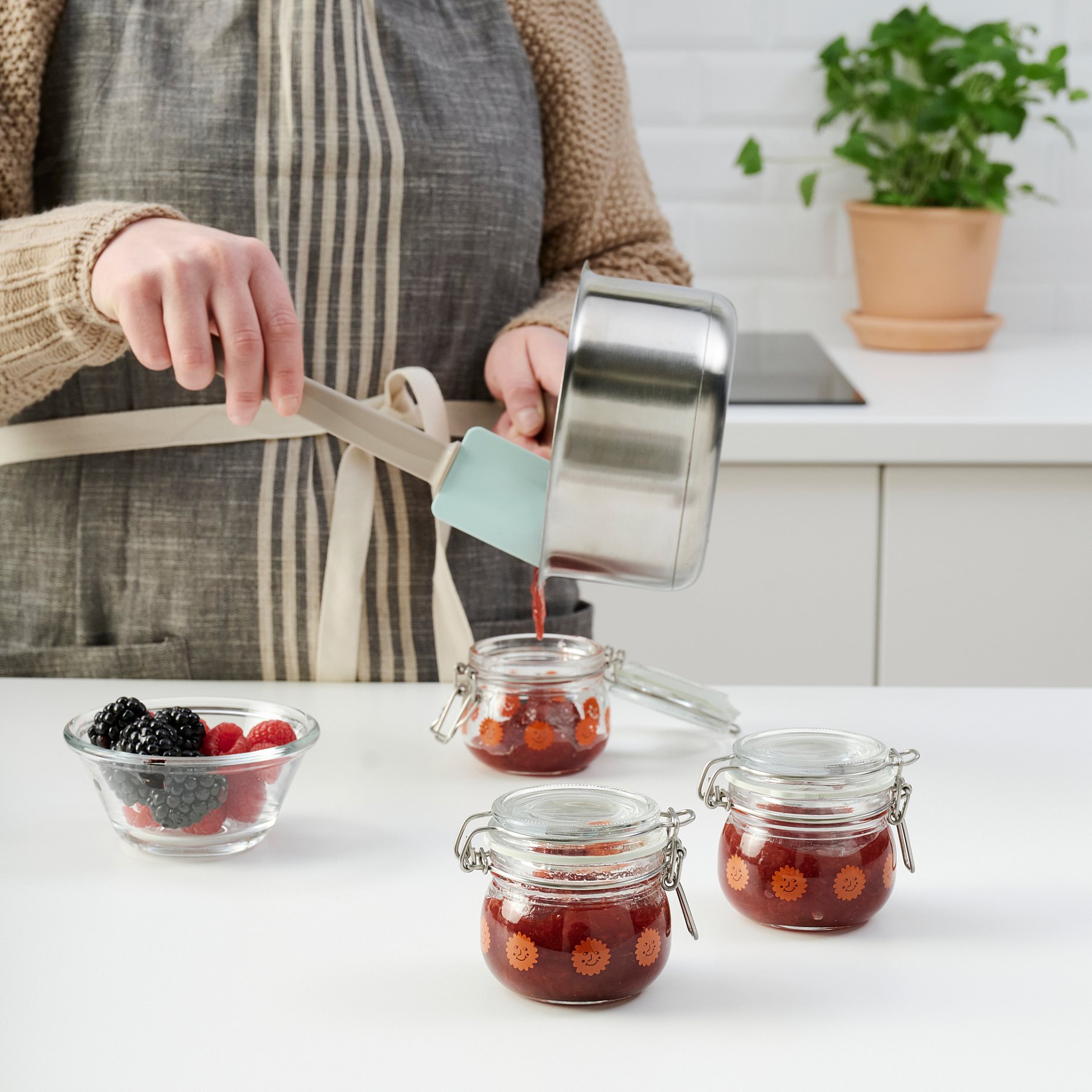 KORKEN, jar with lid clear glass patterned/3 pack, 13 cl, 305.536.45