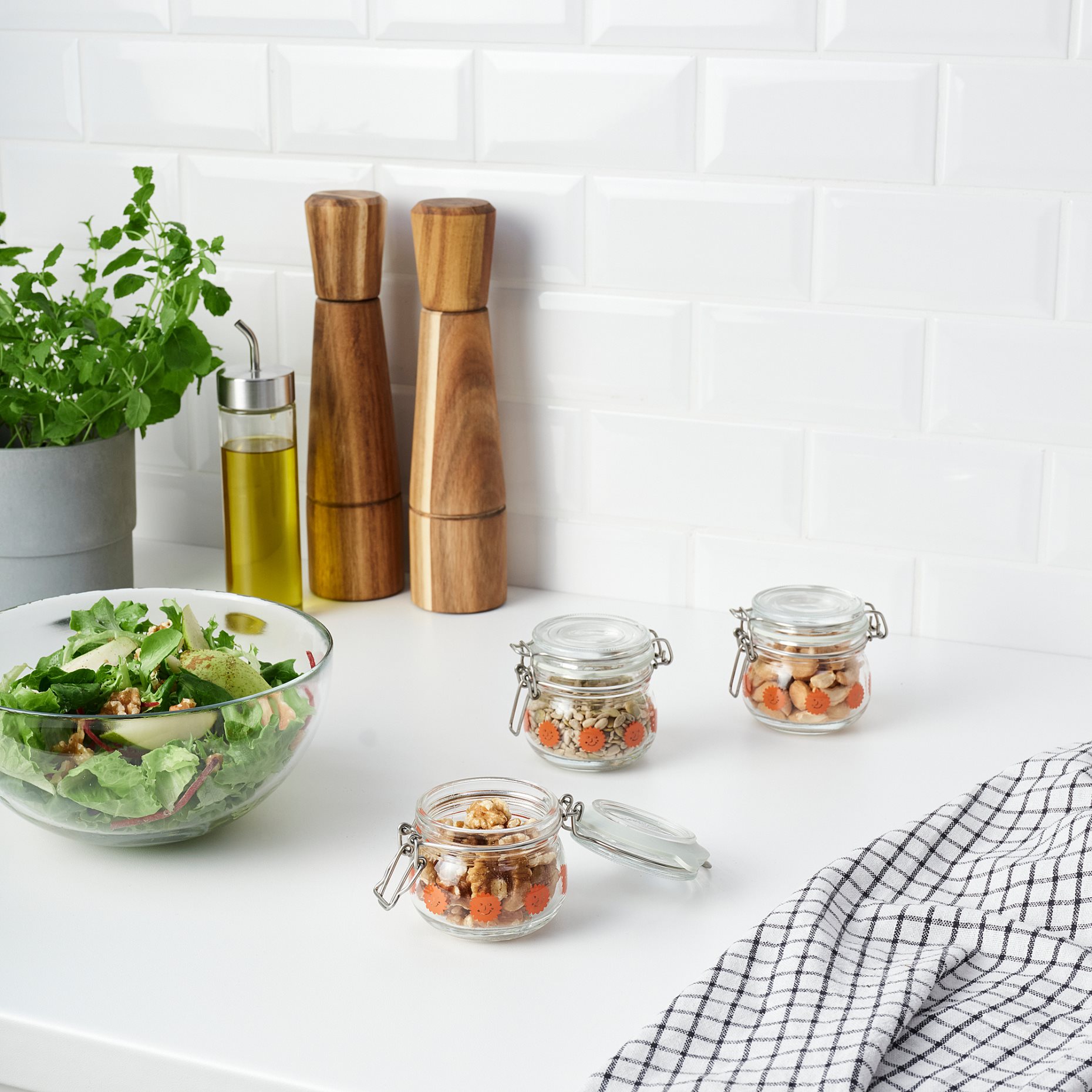 KORKEN, jar with lid clear glass patterned/3 pack, 13 cl, 305.536.45