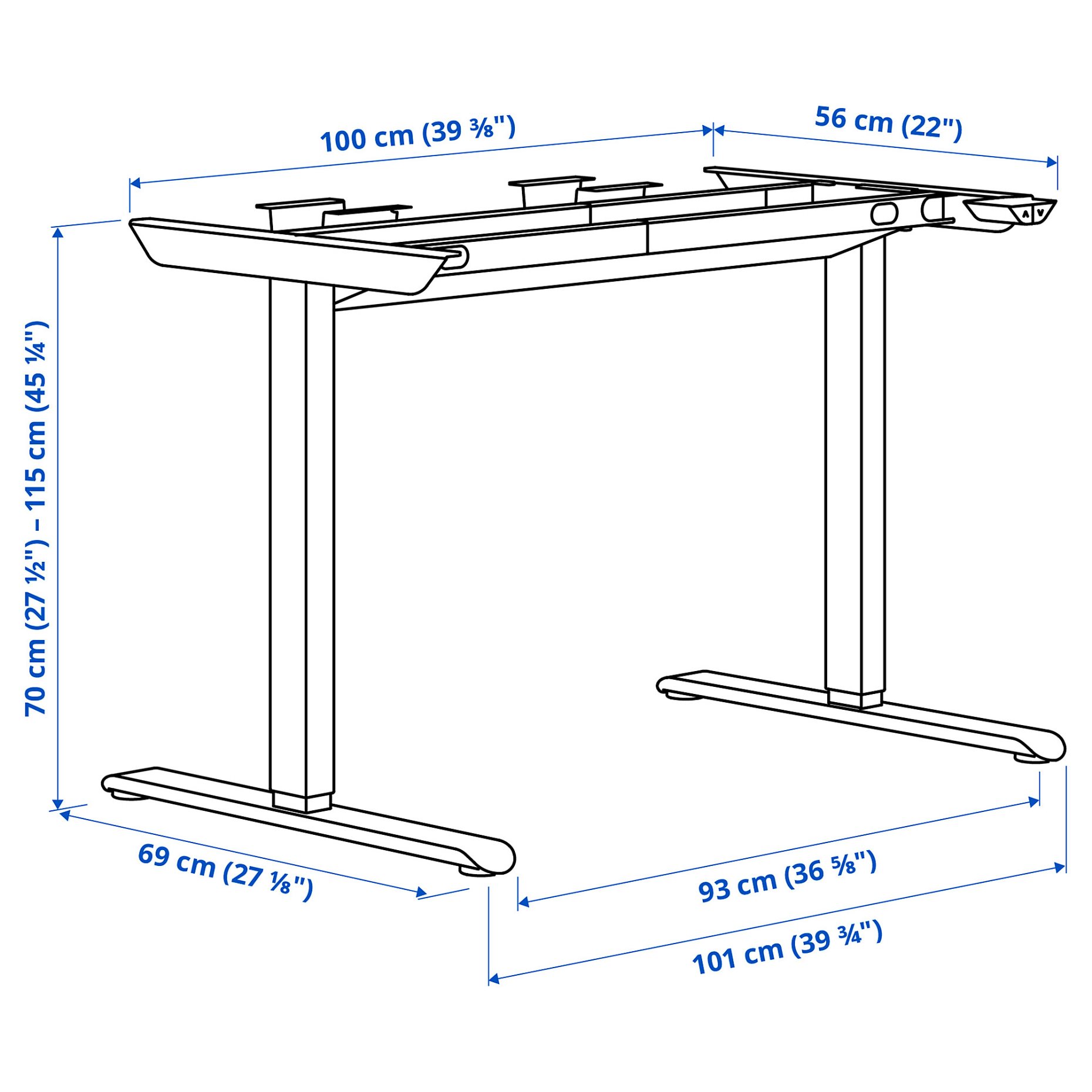 TRAVSPORT, underframe sit/stand for table top electric, 120x70 cm, 306.049.42