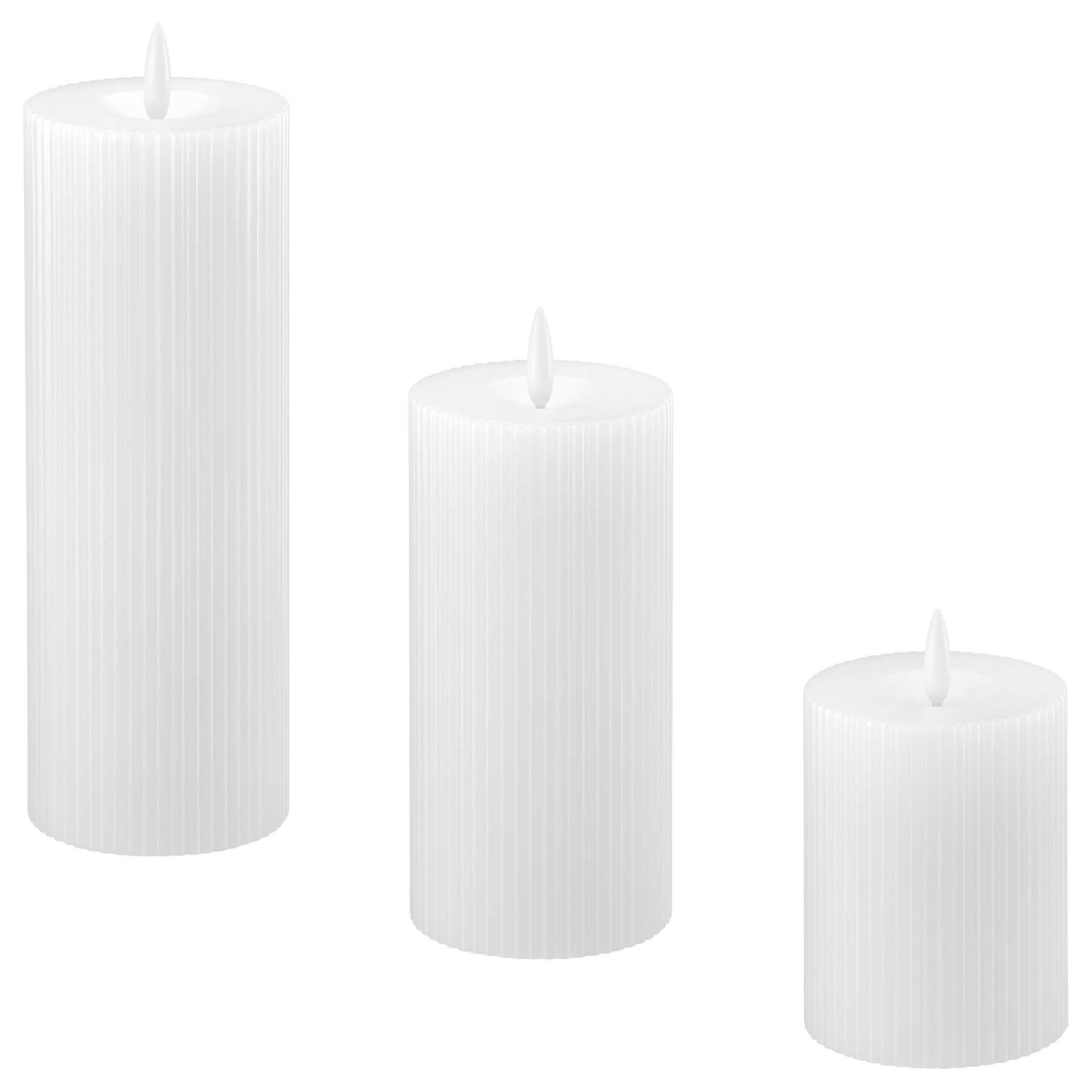 SILVERMÅS, pillar candle with built-in LED light source/battery-operated, set of 3, 306.115.94