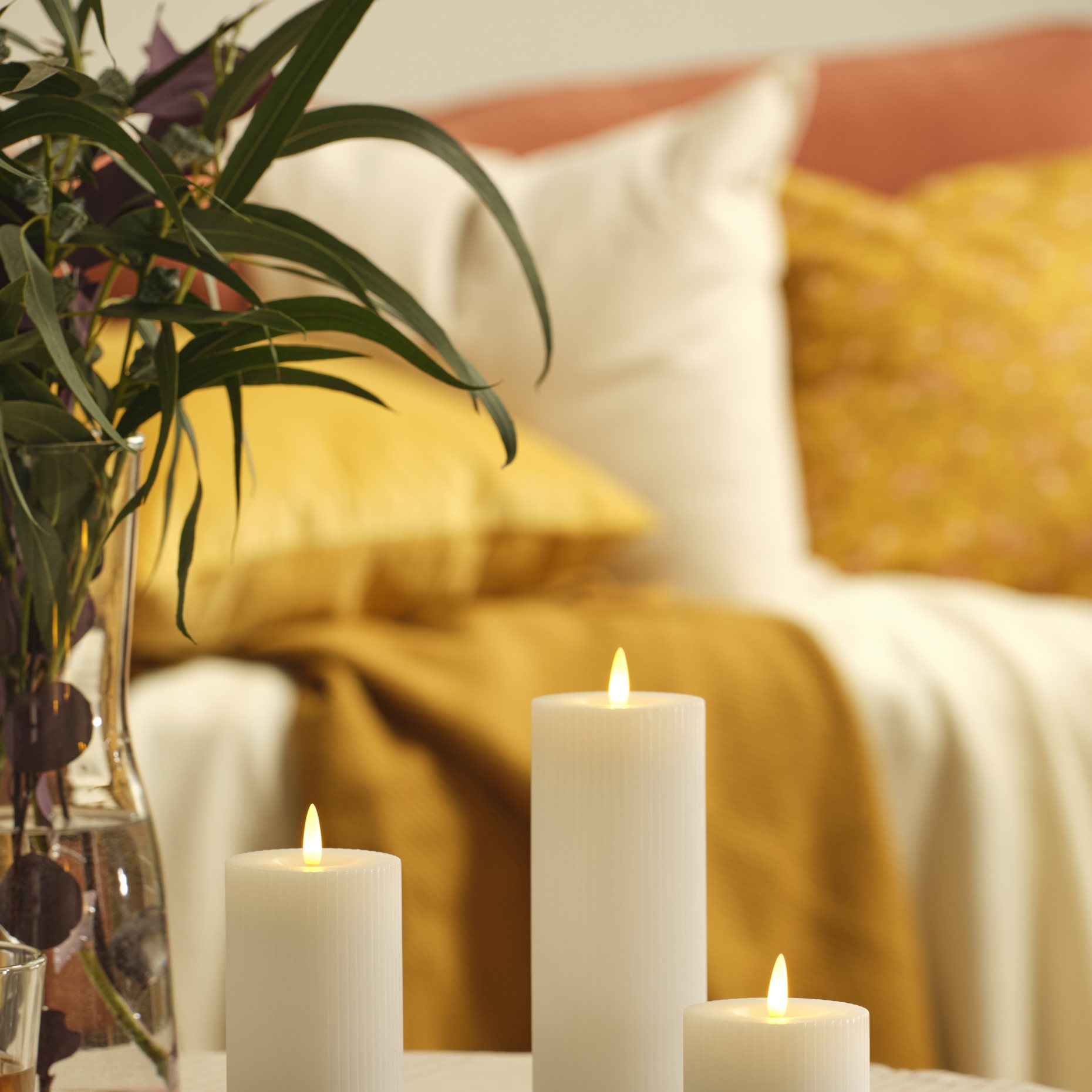 SILVERMÅS, pillar candle with built-in LED light source/battery-operated, set of 3, 306.115.94