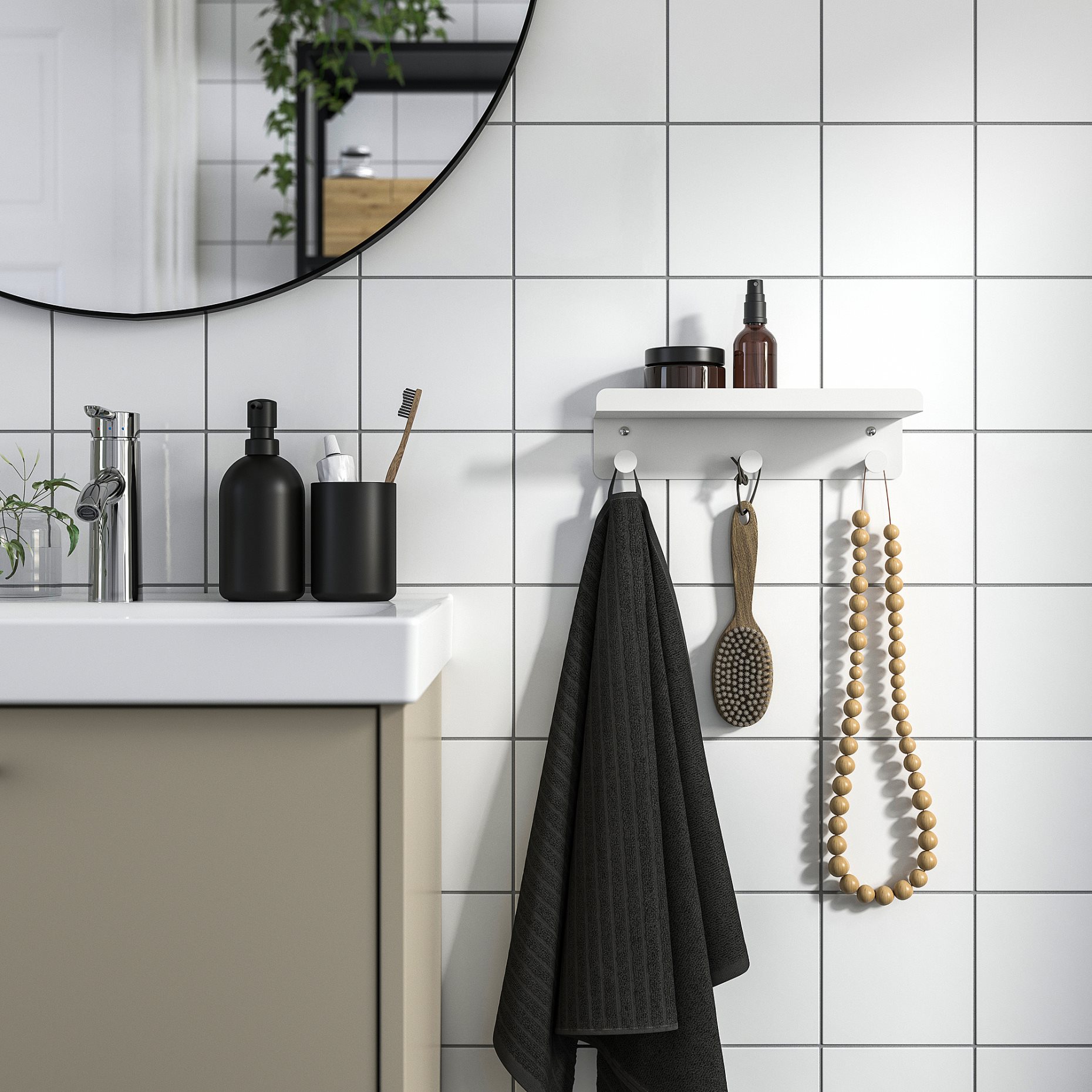 ENUDDEN, wall shelf with 3 hooks, 30x8 cm, 306.299.66