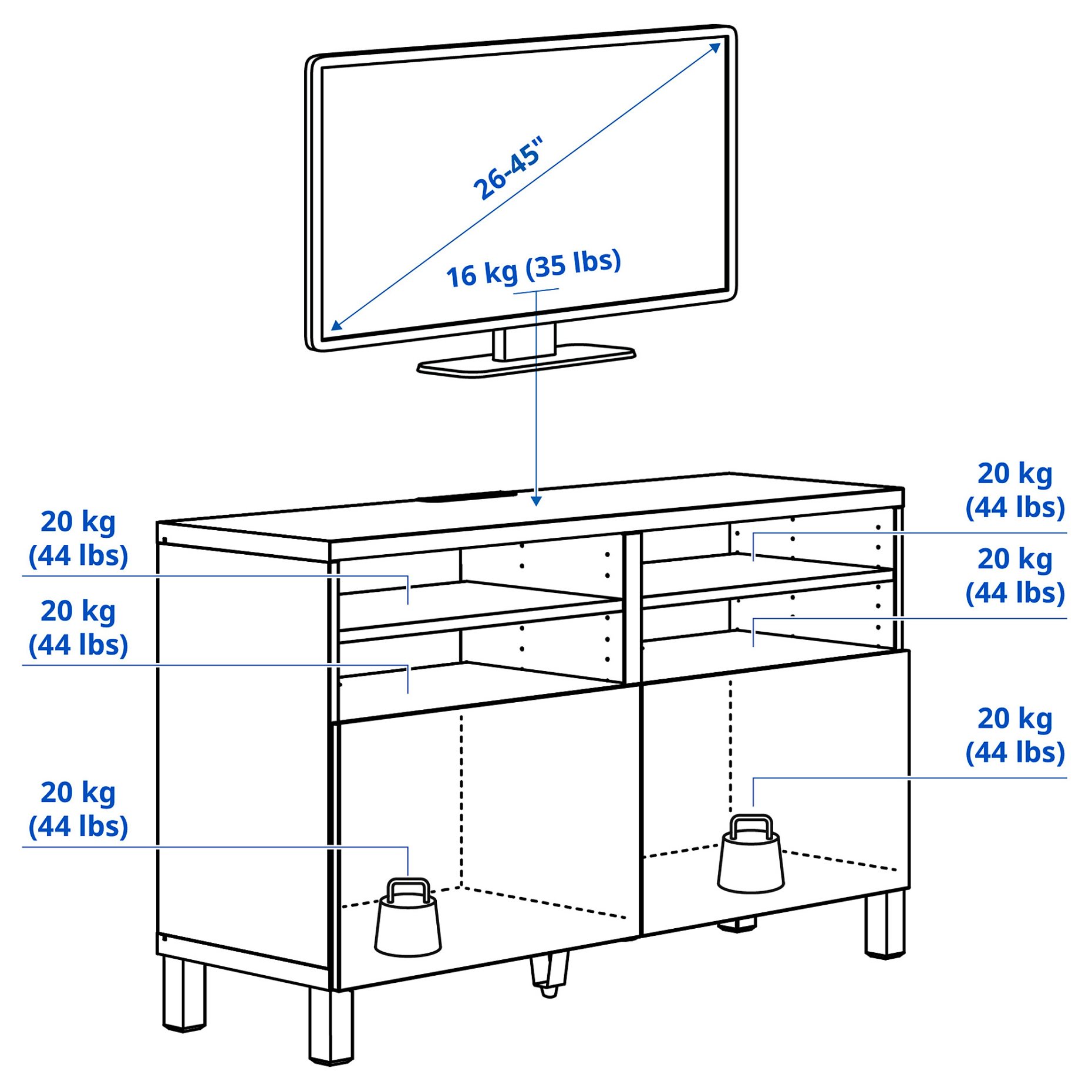 BESTÅ, TV bench with doors, 120x42x74 cm, 390.683.34