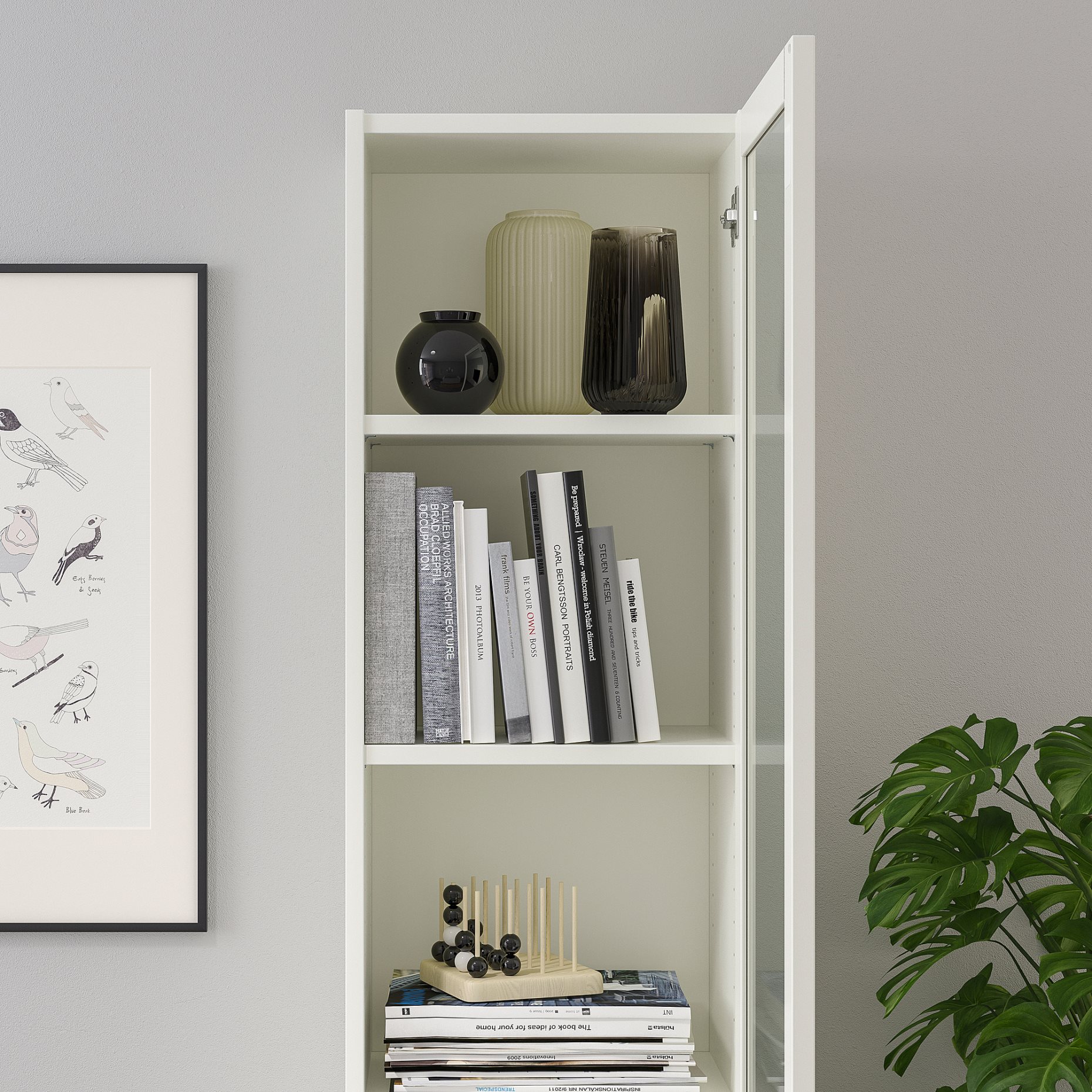 BILLY/OXBERG, bookcase combination with panel/glass doors, 40x30x202 cm, 392.874.21