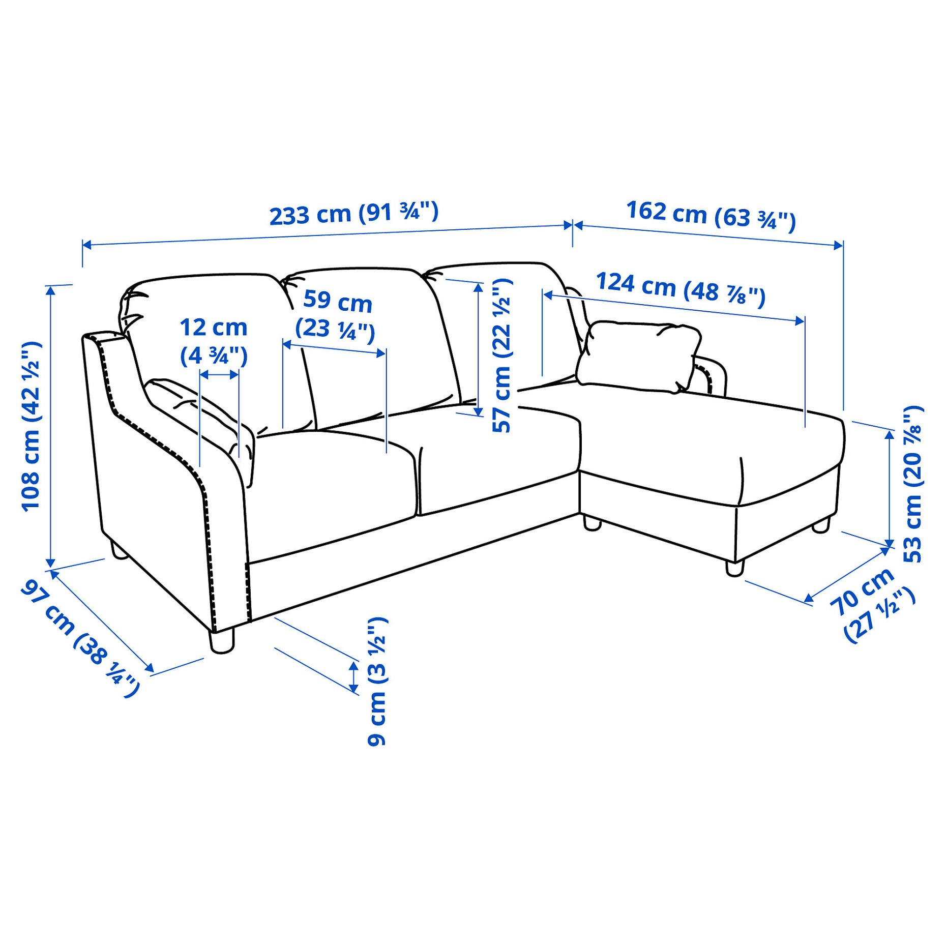 VINLIDEN, 3-seat sofa with chaise longue, 393.046.75