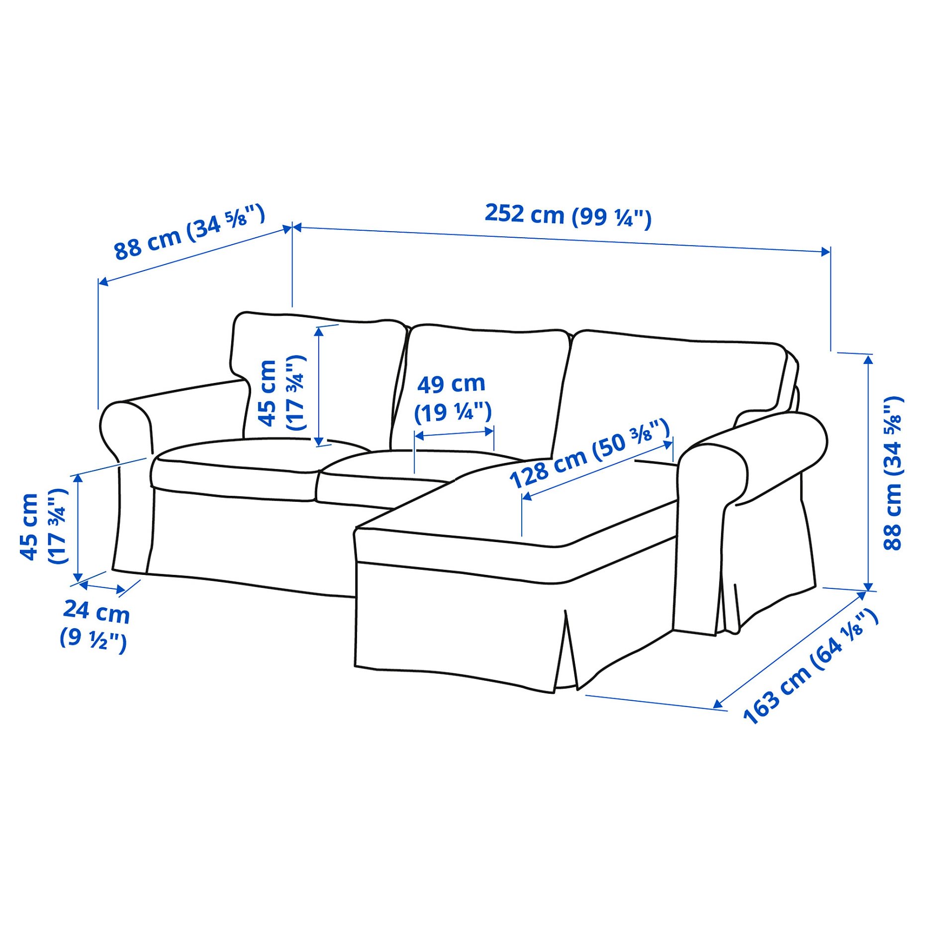 EKTORP, 3-seat sofa with chaise longue, 393.200.72