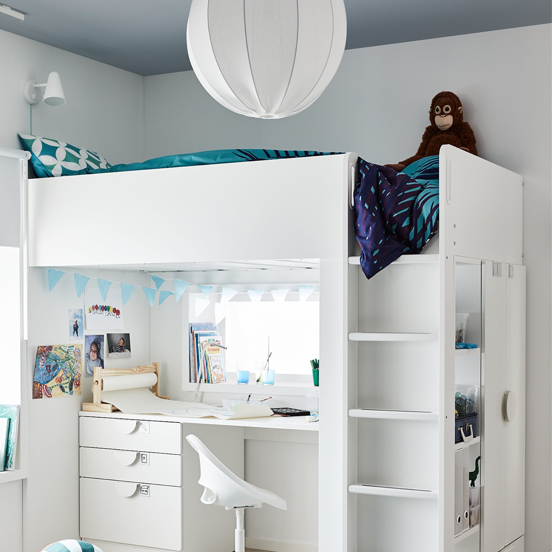 SMÅSTAD, loft bed with desk with 4 drawers, 90x200 cm, 394.359.83