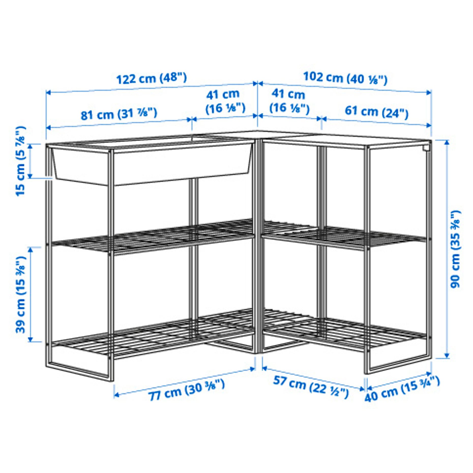 JOSTEIN, shelving unit with container/in/outdoor, 122x102x90 cm, 394.372.89