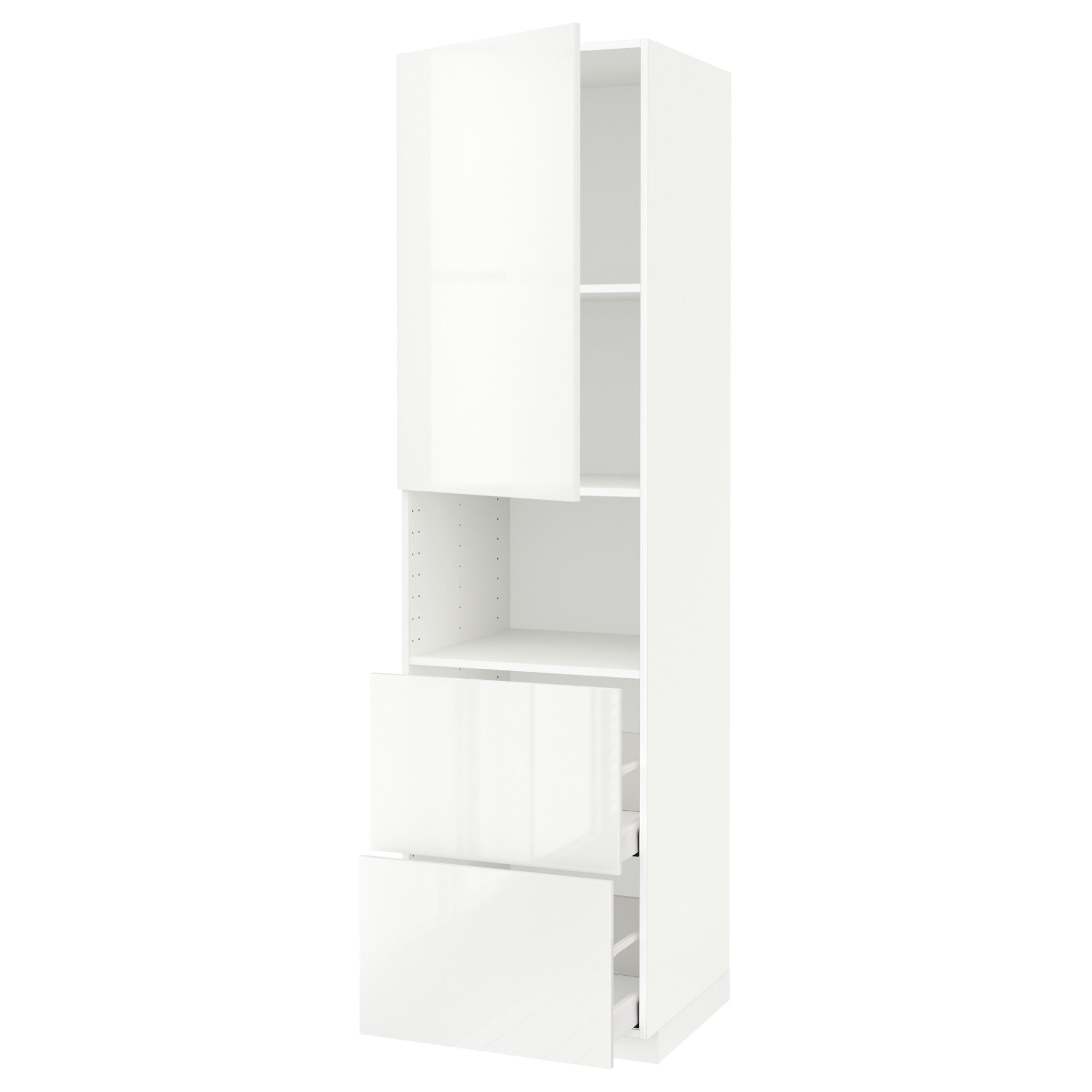METOD/MAXIMERA, high cabinet for microwave with door/2 drawers, 60x60x220 cm, 394.573.43