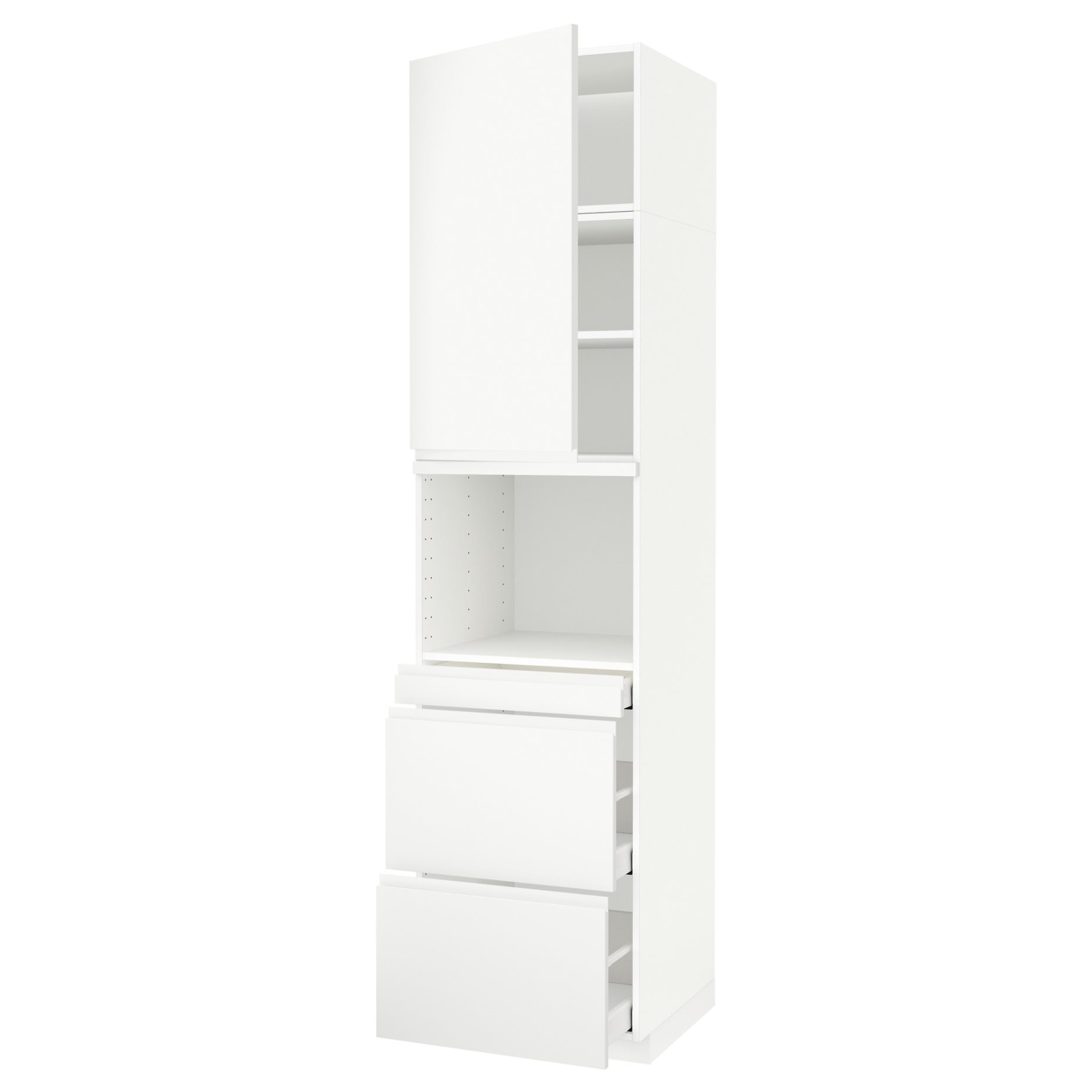 METOD/MAXIMERA, high cabinet for microwave combi with door/3 drawers, 60x60x240 cm, 394.604.54