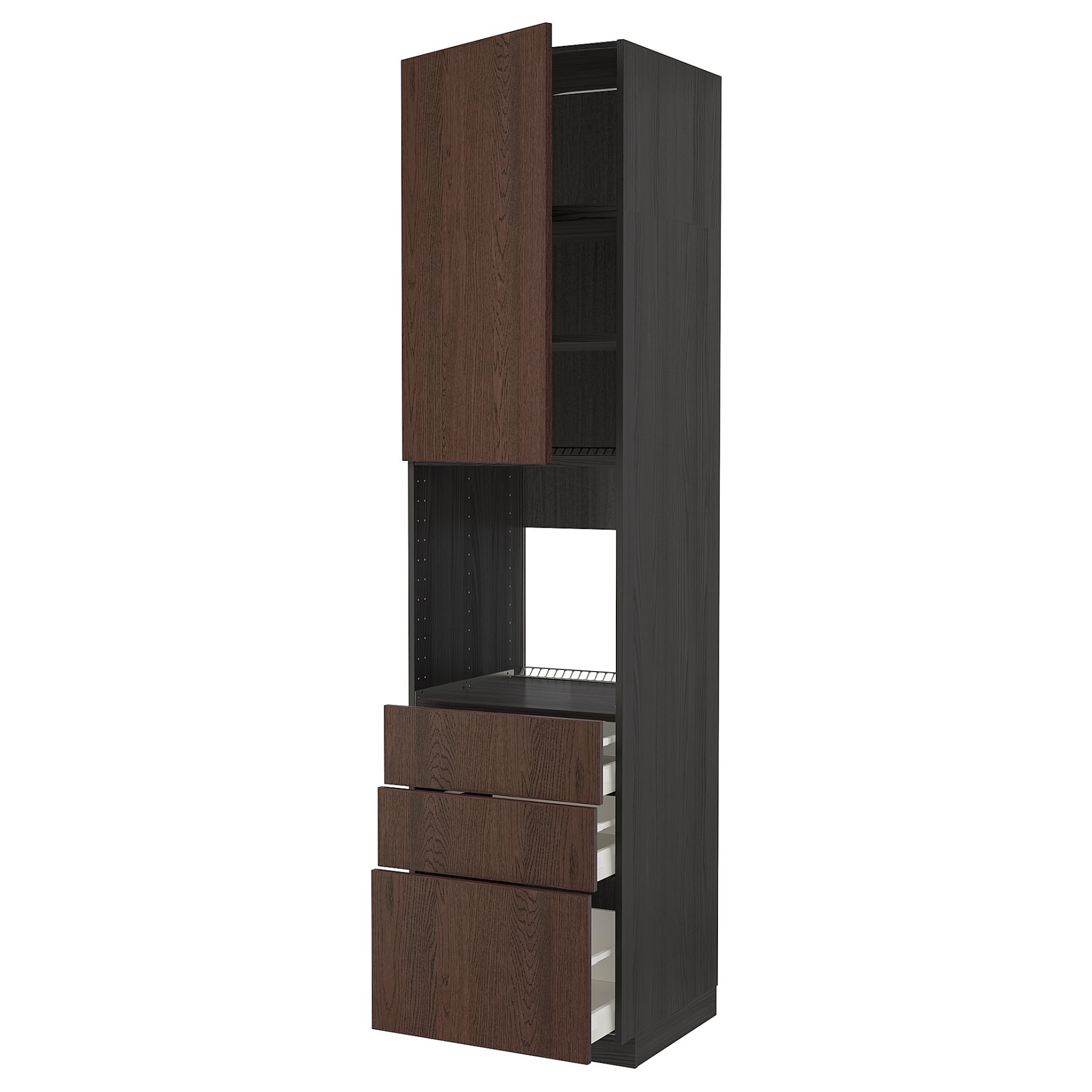 METOD/MAXIMERA, high cabinet for oven with door/3 drawers, 60x60x240 cm, 394.605.19