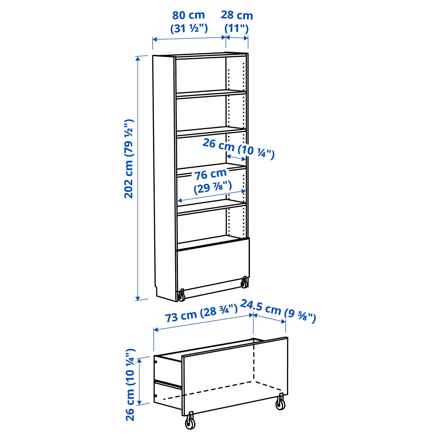 BILLY, bookcase with drawer, 80x30x202 cm, 394.838.08