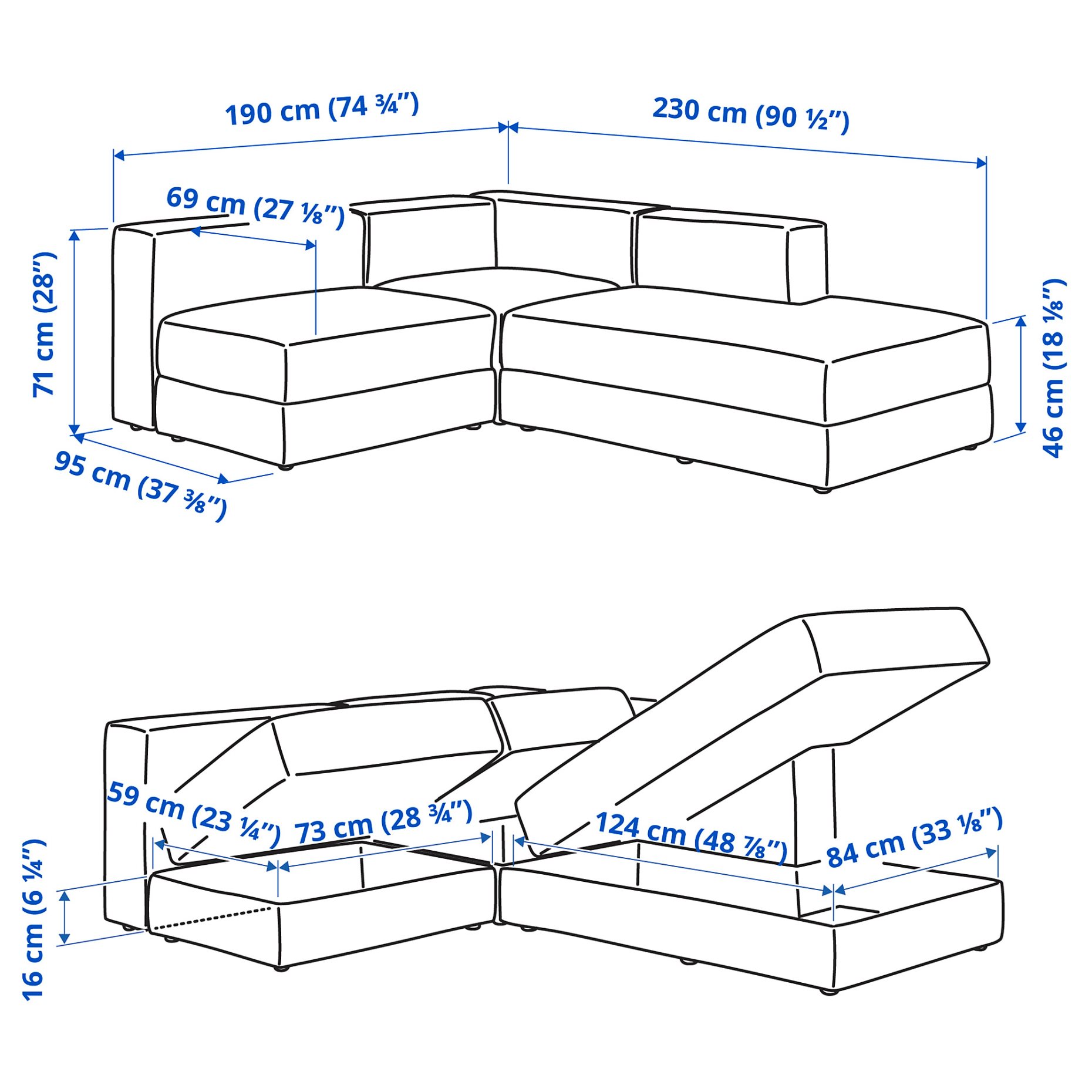 JÄTTEBO, modular corner sofa 2,5-seat with chaise longue/right, 394.851.81