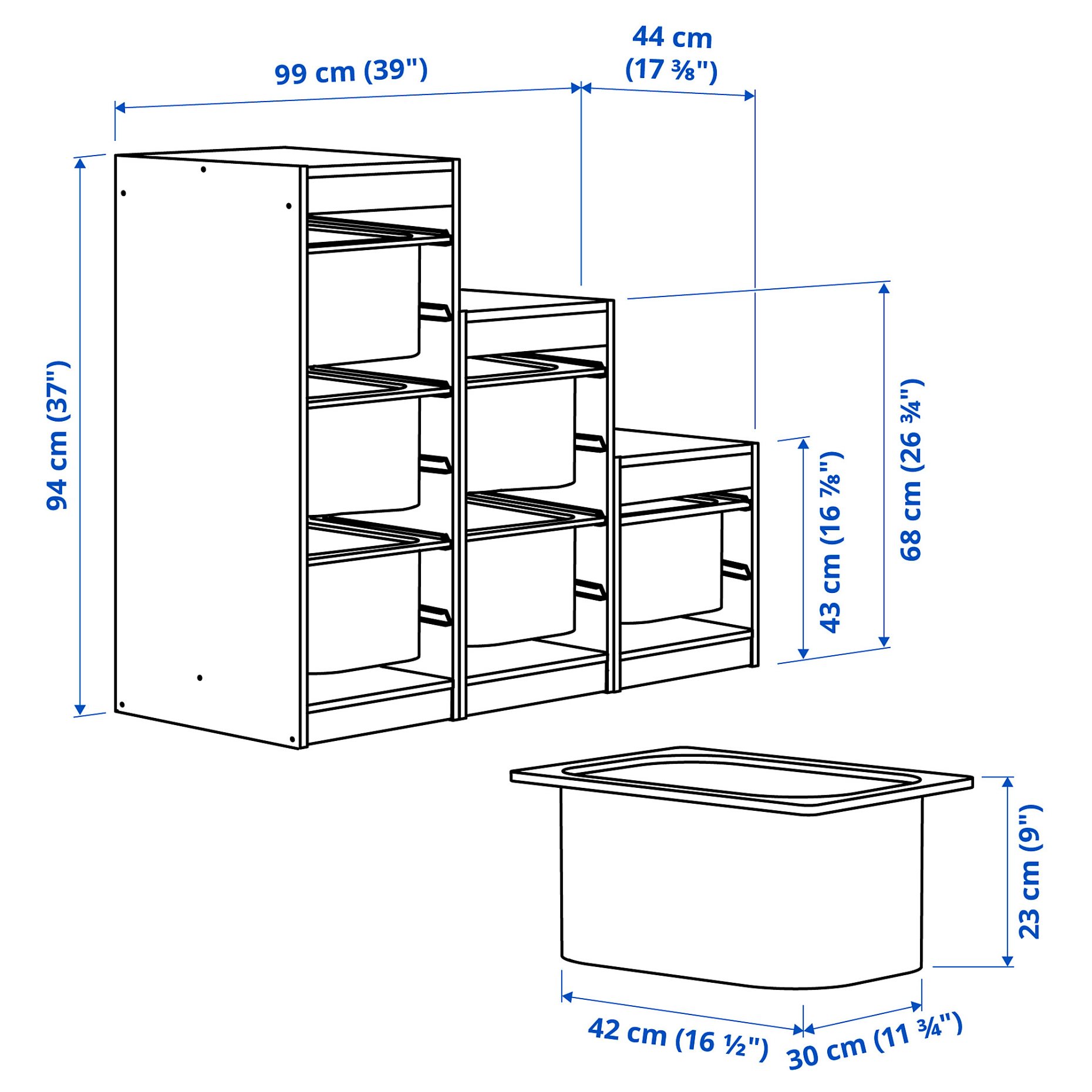 TROFAST, storage combination with boxes, 99x44x94 cm, 395.268.41