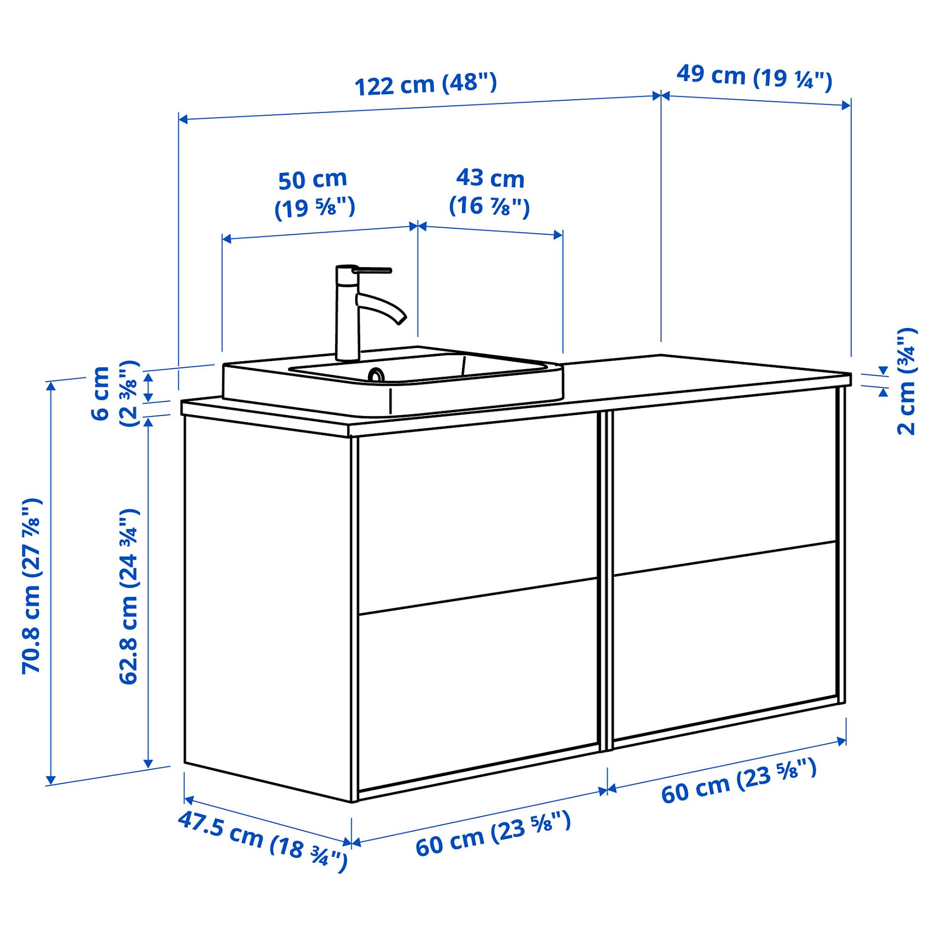 ANGSJON/BACKSJON, wash-stand/wash-basin/tap/high gloss, 122x49x71 cm, 395.285.62