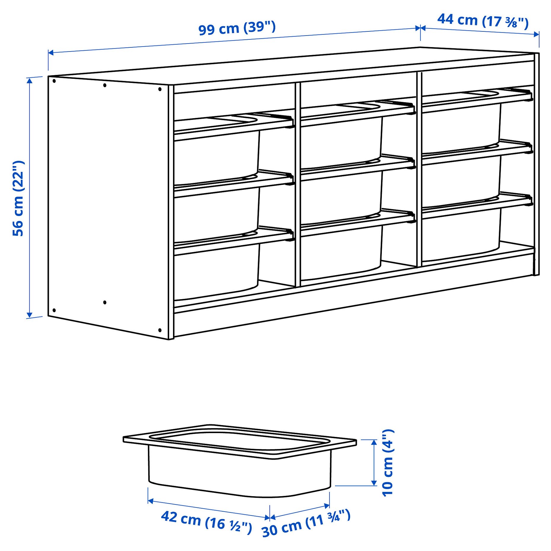 TROFAST, storage combination with boxes, 99x44x56 cm, 395.744.55