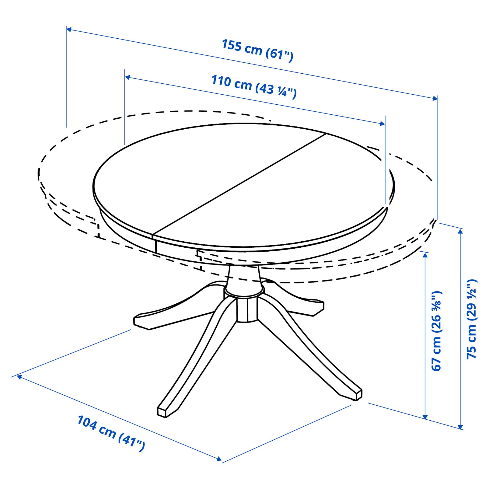 ROSENTORP, table and 4 chairs, 110/155 cm, 396.101.23