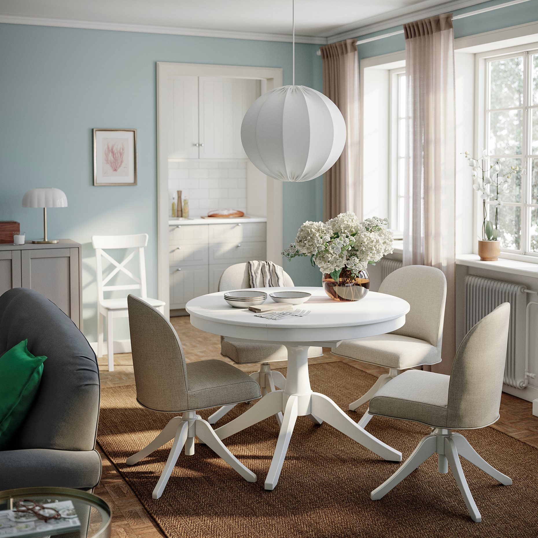 ROSENTORP, table and 4 chairs, 110/155 cm, 396.101.42