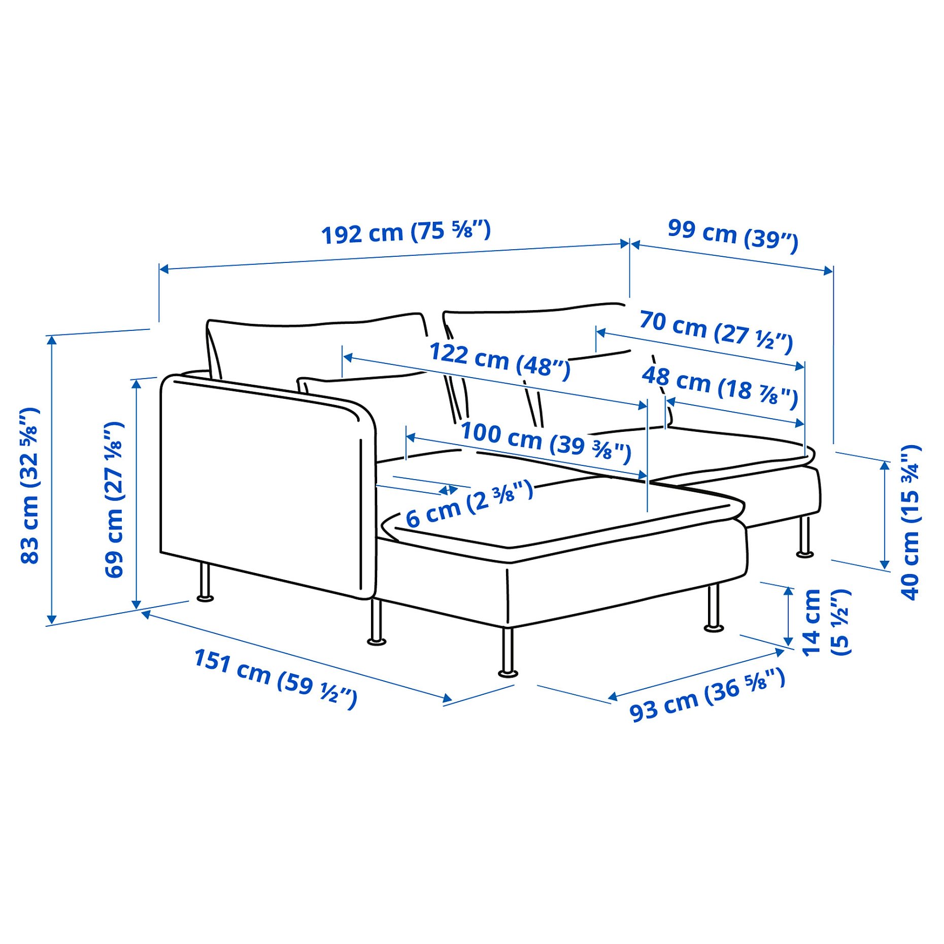 SÖDERHAMN, 2-seat sofa with chaise longue with armrest, 396.222.20