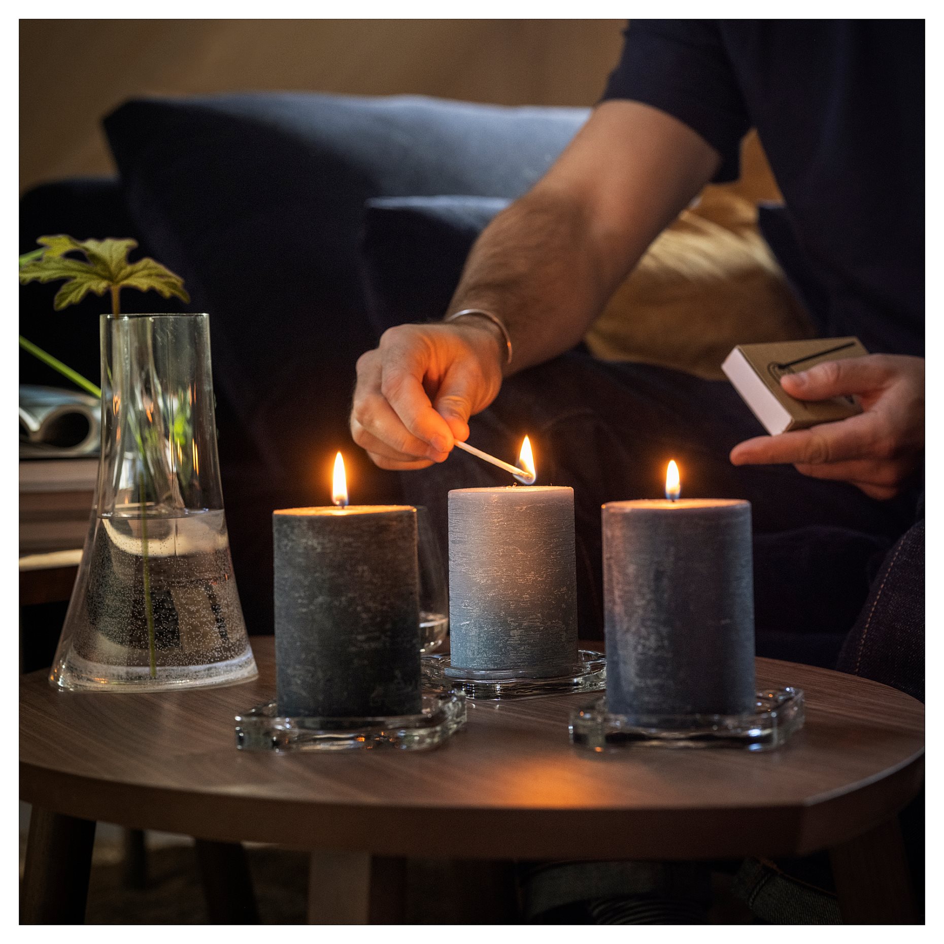 FRUKTSKOG, scented pillar candle/Vetiver & geranium/3 pack, 30 hr, 405.558.37