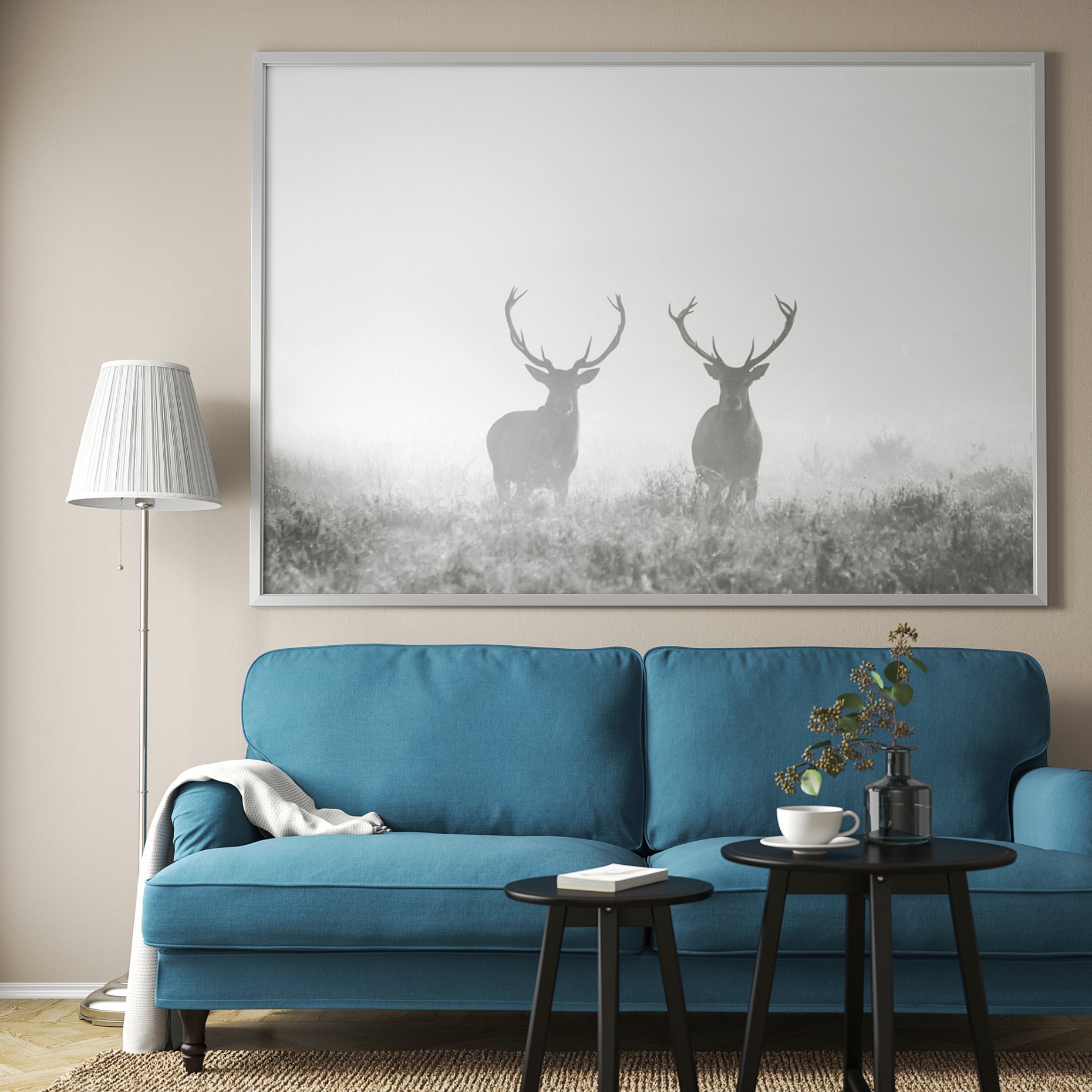 BJÖRKSTA, picture with frame, Deers in fog/200x140 cm, 493.847.18