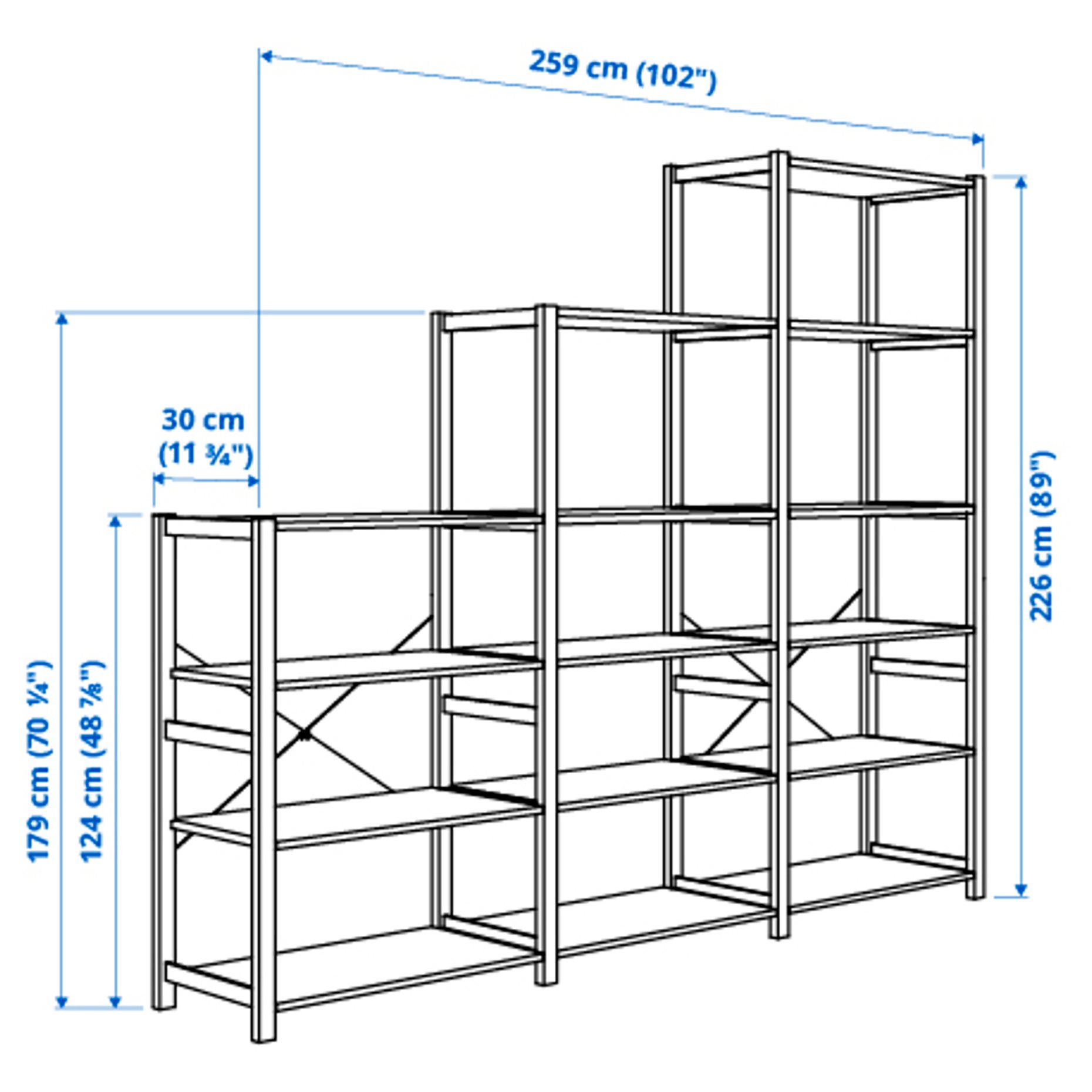 IVAR, 3 sections/shelves, 259x30x226 cm, 494.039.48