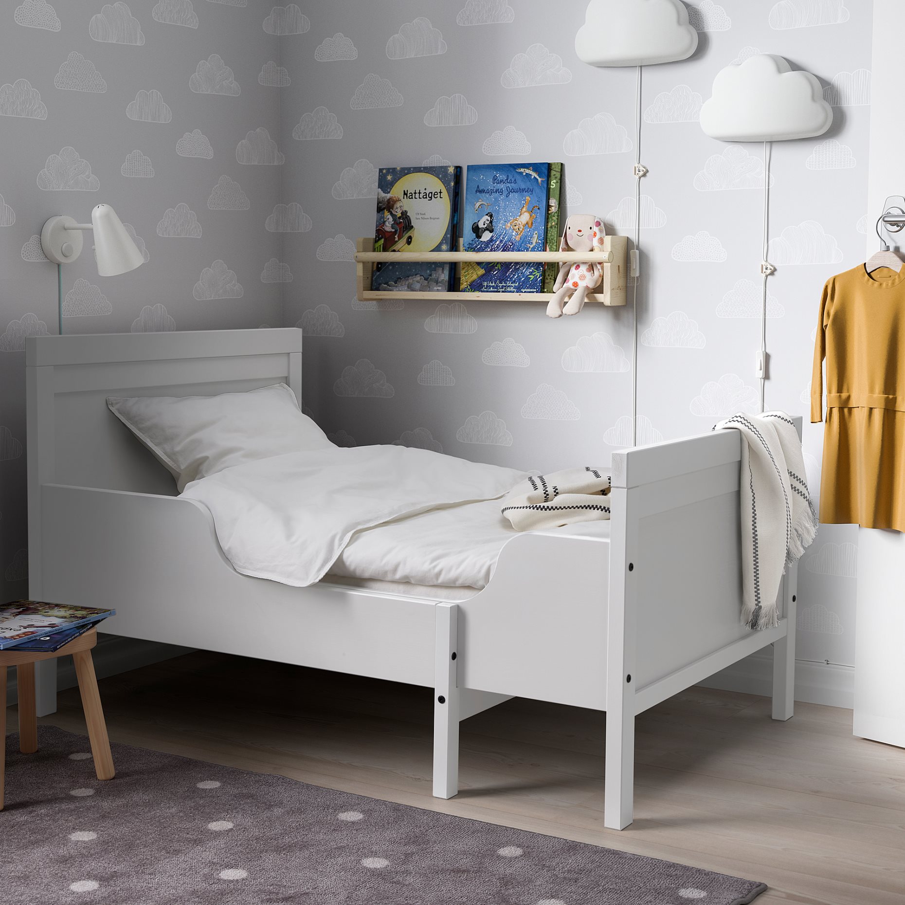 SUNDVIK, extendable bed frame with slatted bed base, 80x200 cm, 494.215.08