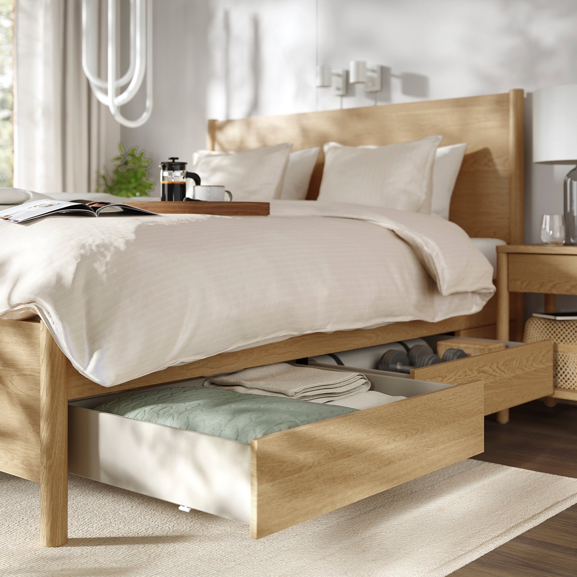 TONSTAD, bed frame with storage, 160x200 cm, 494.966.88