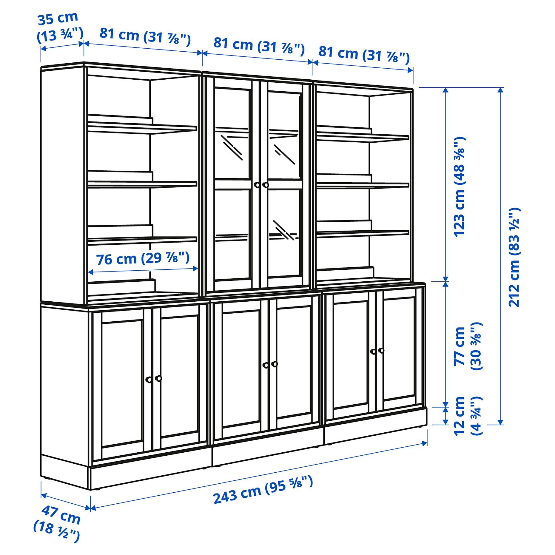 HAVSTA, storage combination with glass-doors, 243x47x212 cm, 495.348.93