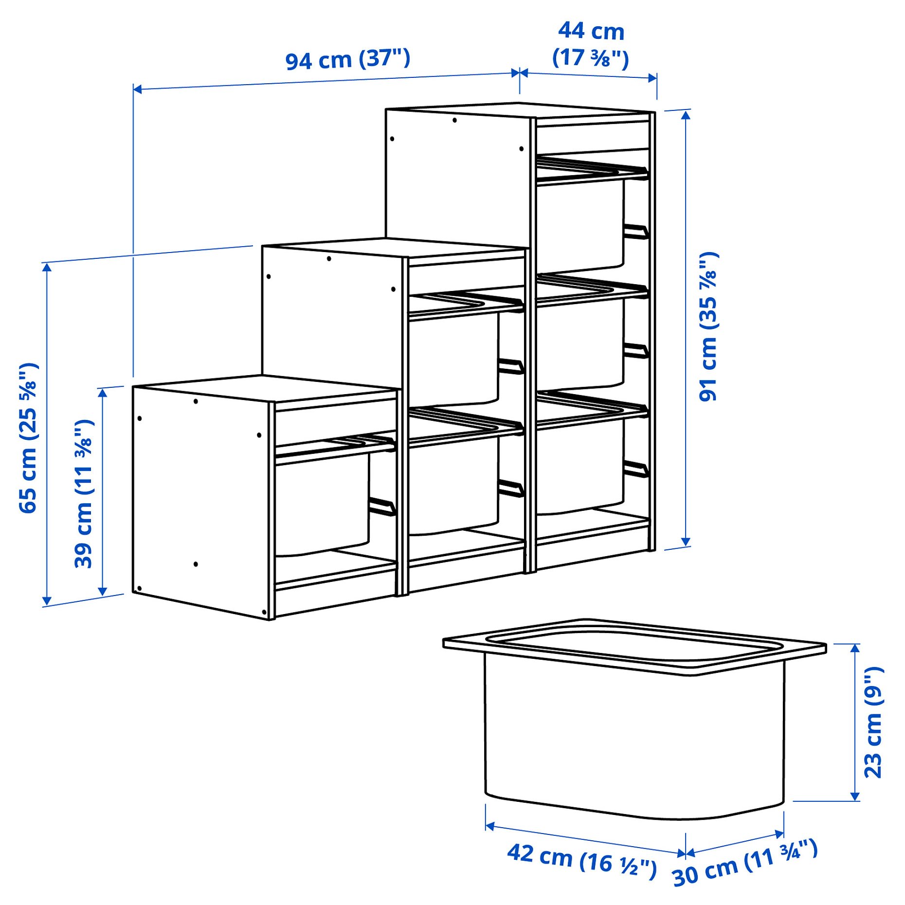 TROFAST, storage combination with boxes, 94x44x91 cm, 495.743.32