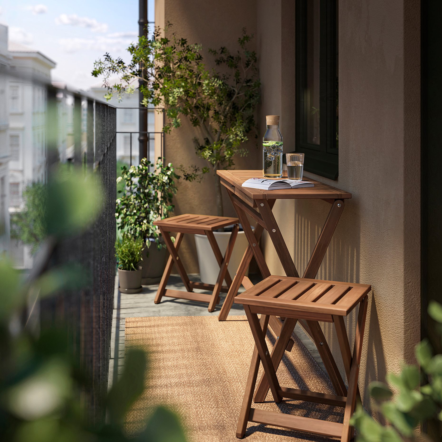NÄMMARÖ, table and 2 stools, folding/outdoor, 108x37 cm, 495.817.90