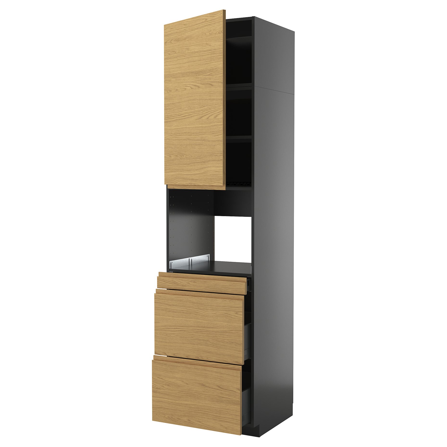 METOD/KNIVSHULT, high cabinet for microwave combi with door/3 drawers, 60x60x240 cm, 495.868.58