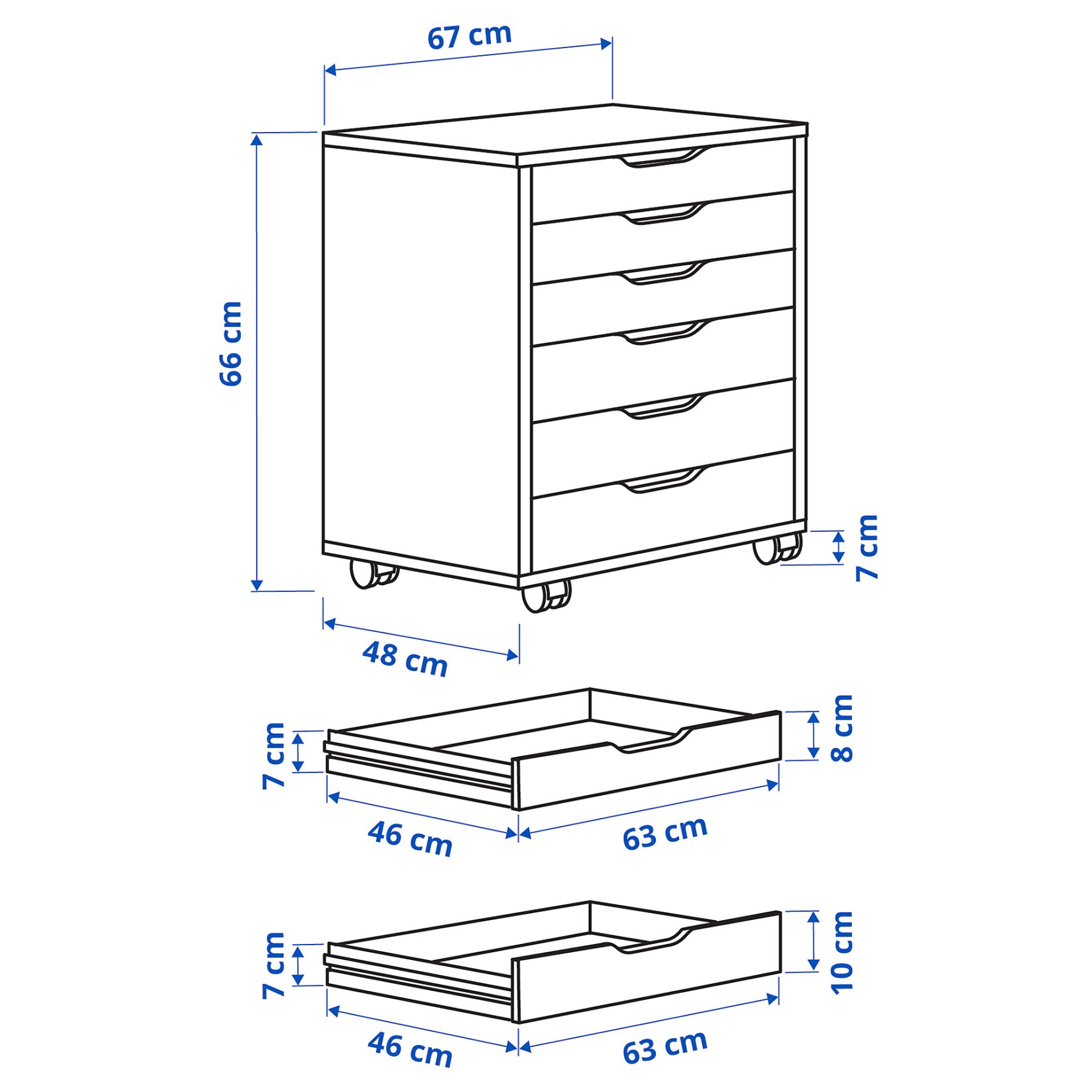 ALEX, drawer unit on castors, 67x66 cm, 504.834.49