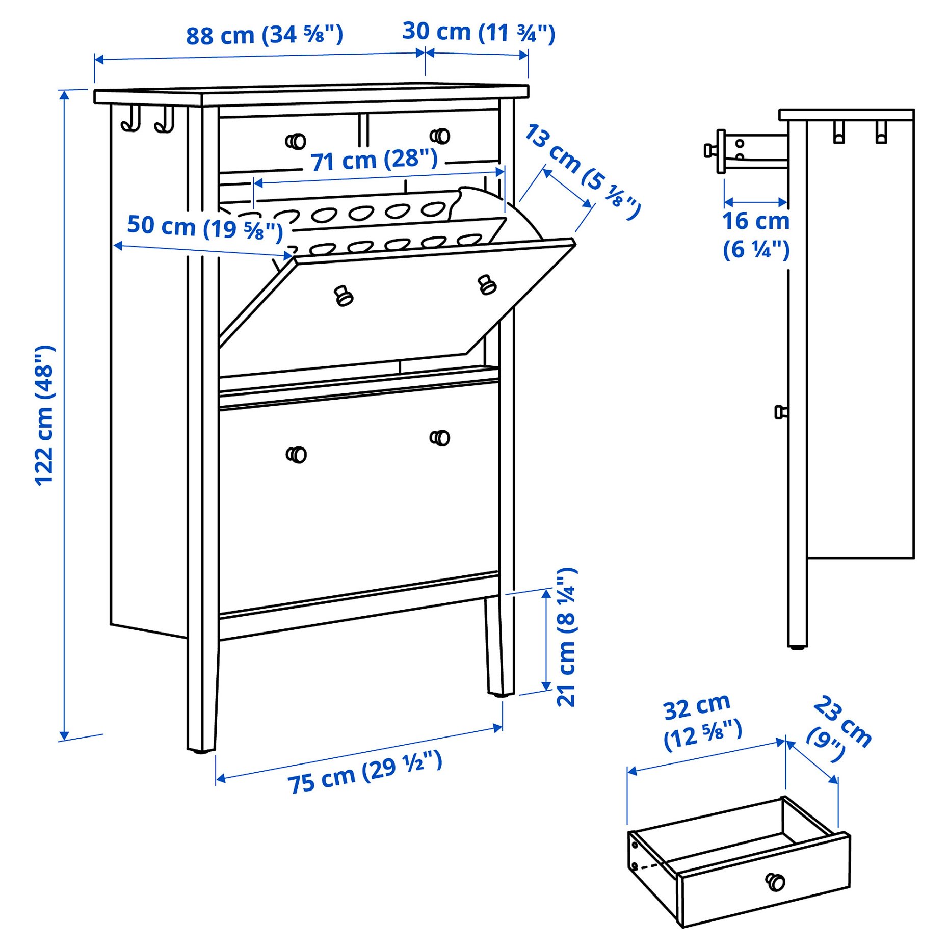 GULLABERG, shoe cabinet with 2 compartments, 88x30x122 cm, 505.876.92