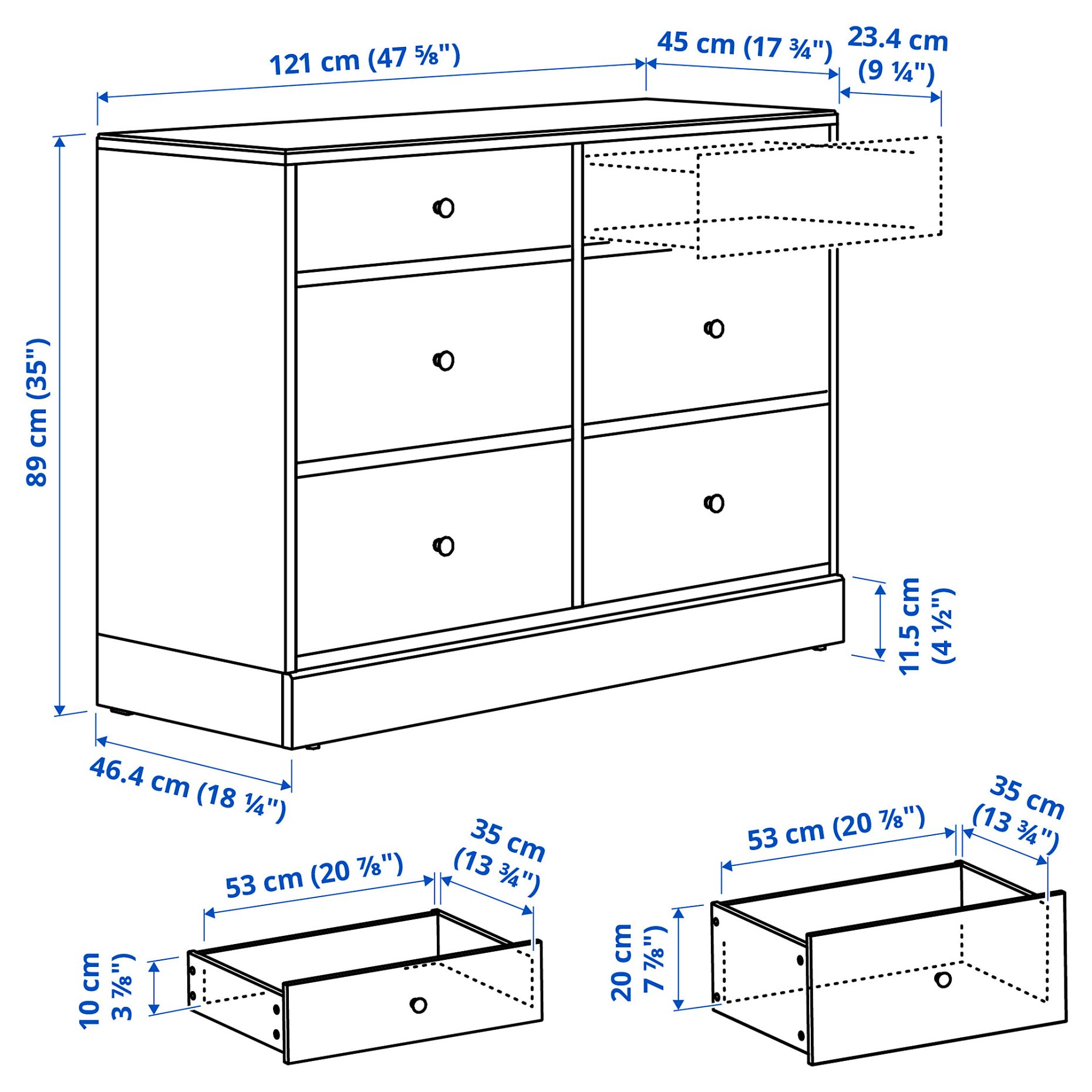 HAVSTA, chest of 6 drawers, 121x47x89 cm, 505.994.78