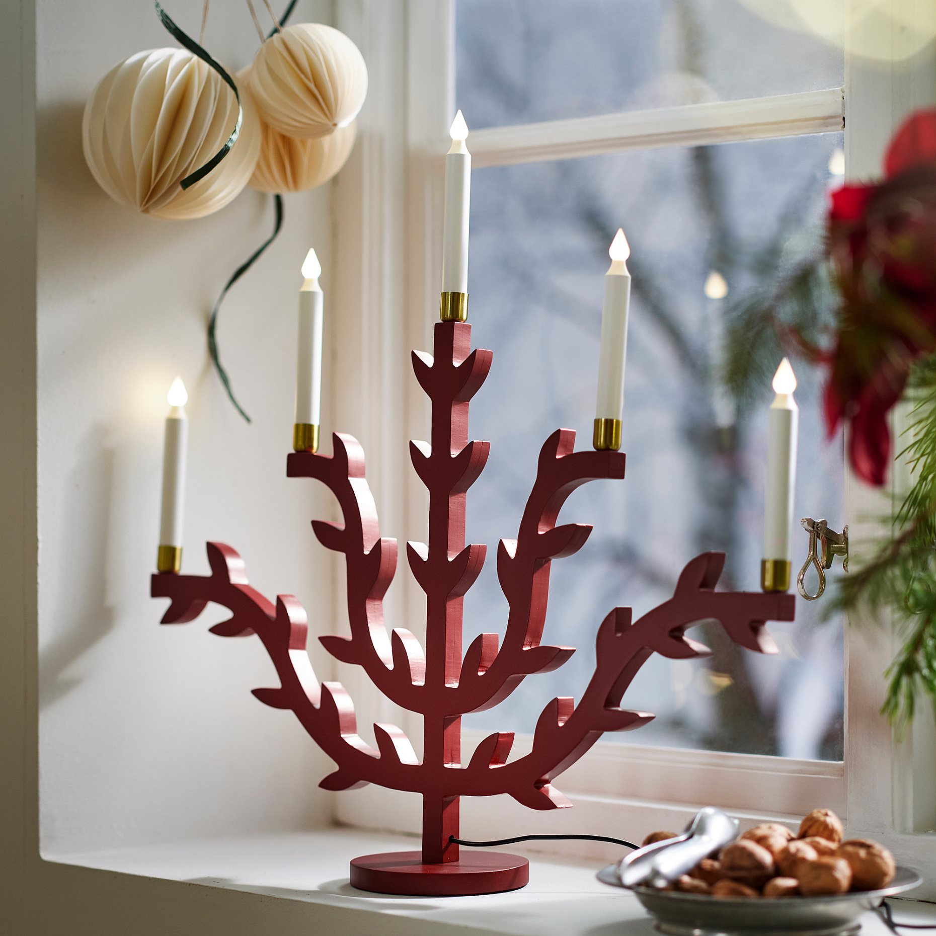 STRÅLA, candelabra with built-in LED light source/leaf, 506.335.66