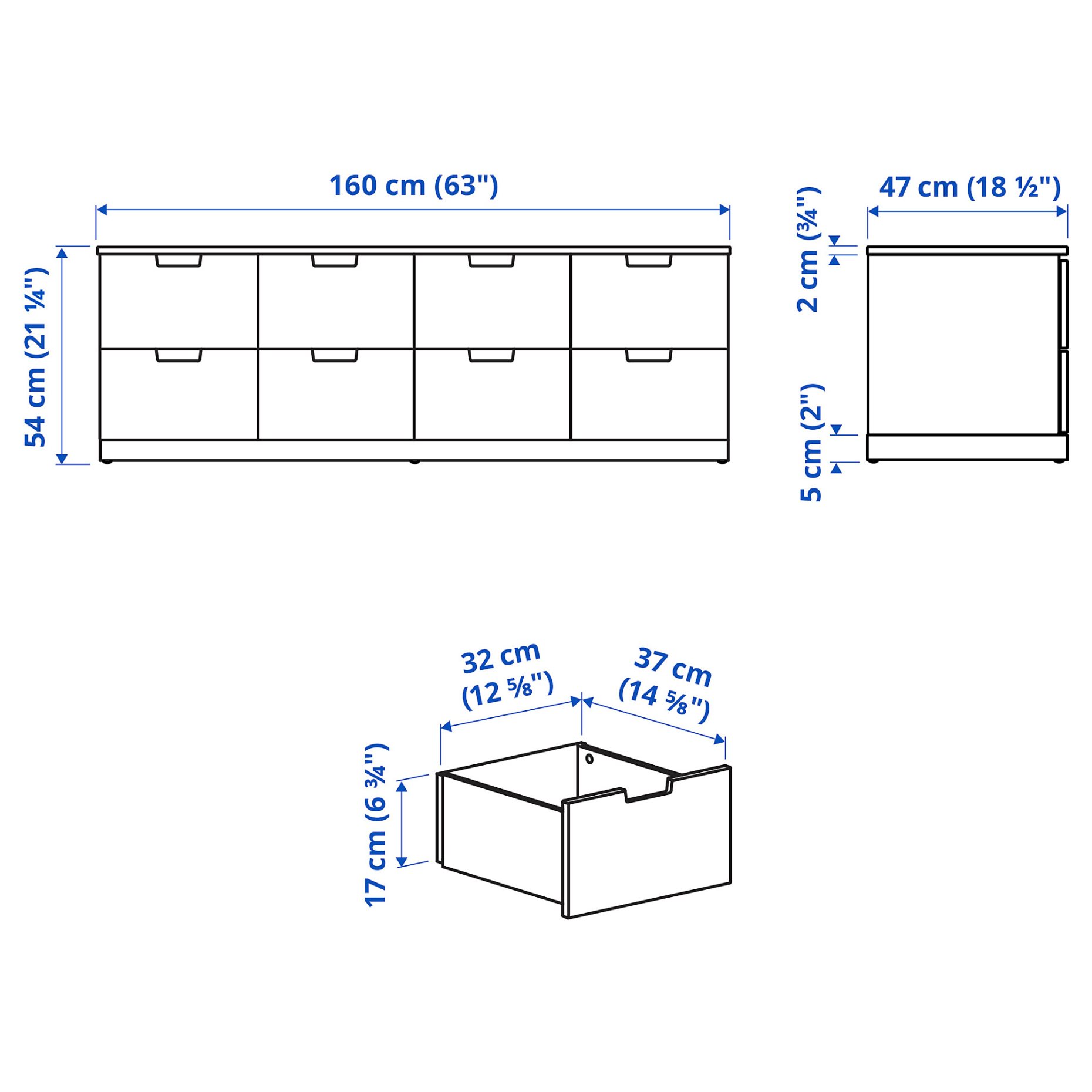 NORDLI, chest of 8 drawers, 160x54 cm, 592.395.04