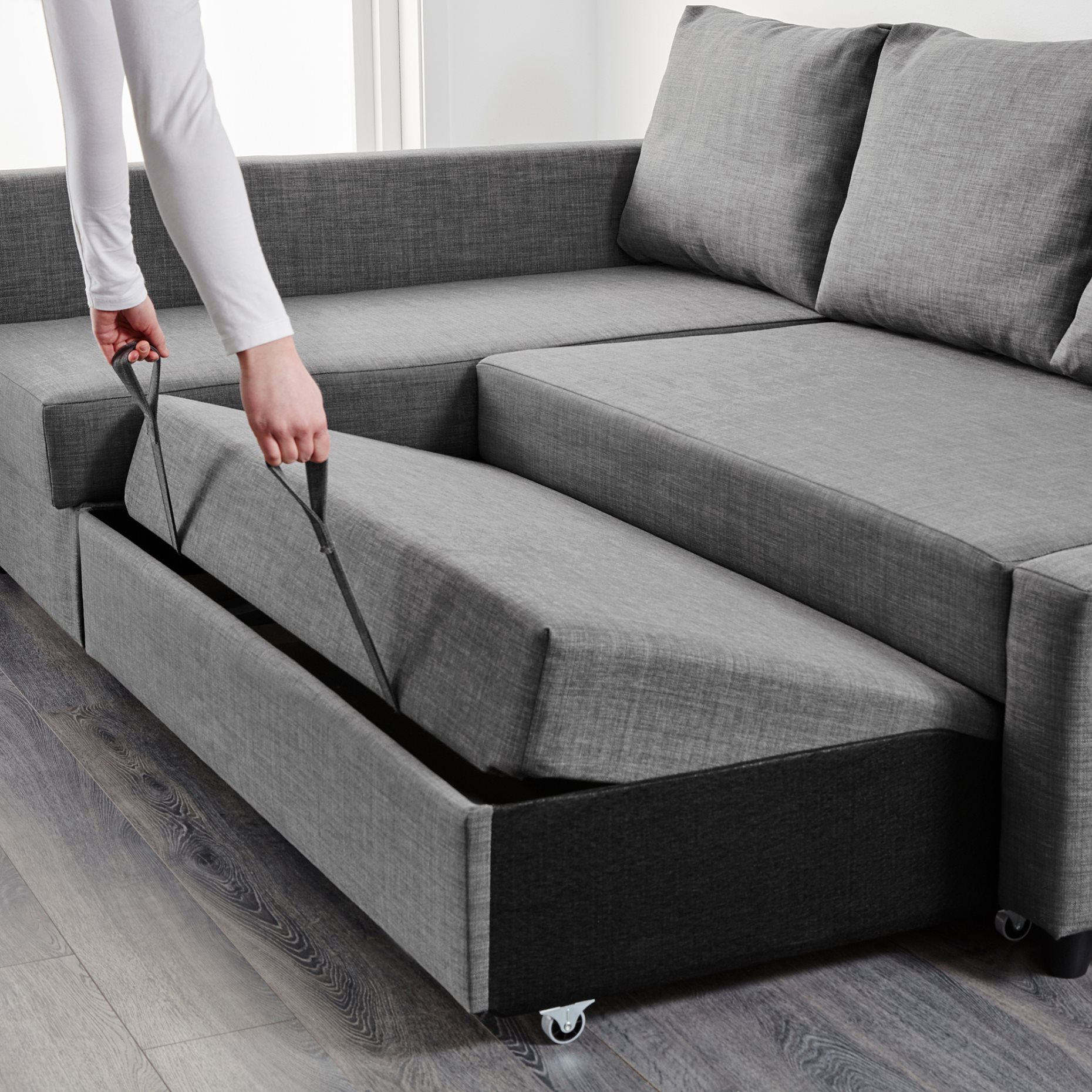 FRIHETEN, corner sofa-bed with storage with extra back cushions, 593.266.24