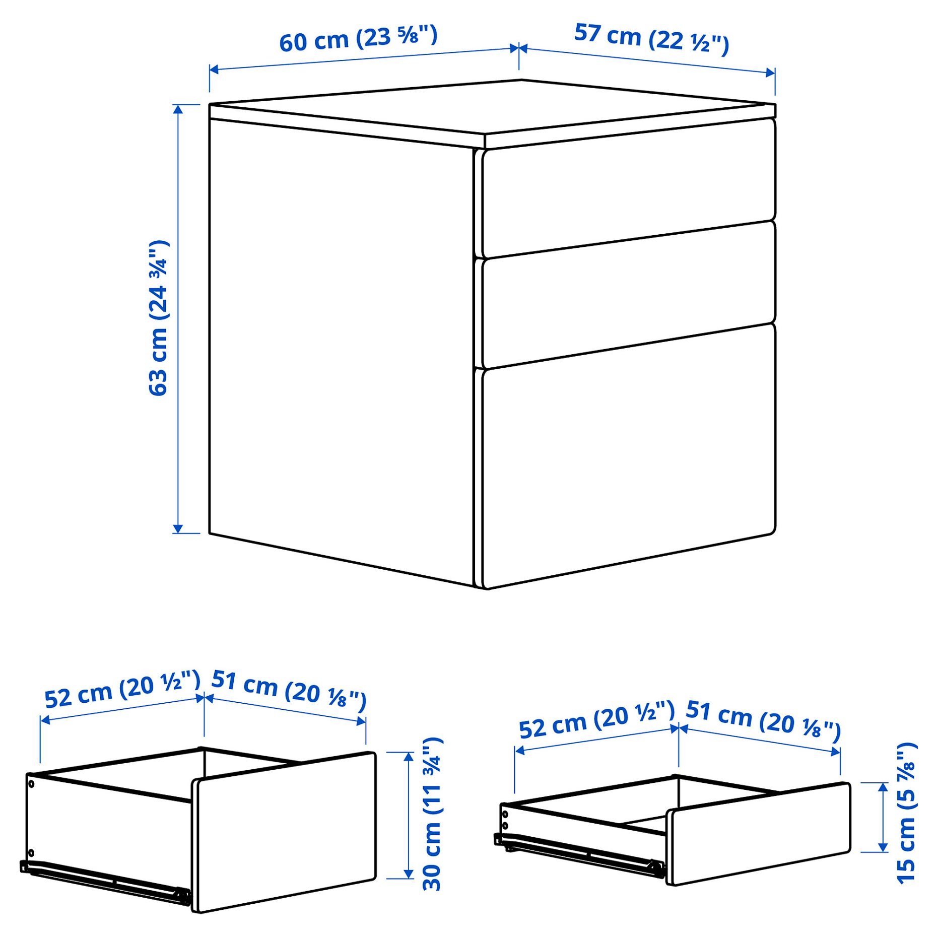 SMASTAD/PLATSA, chest of 3 drawers, 60x57x63 cm, 593.875.61