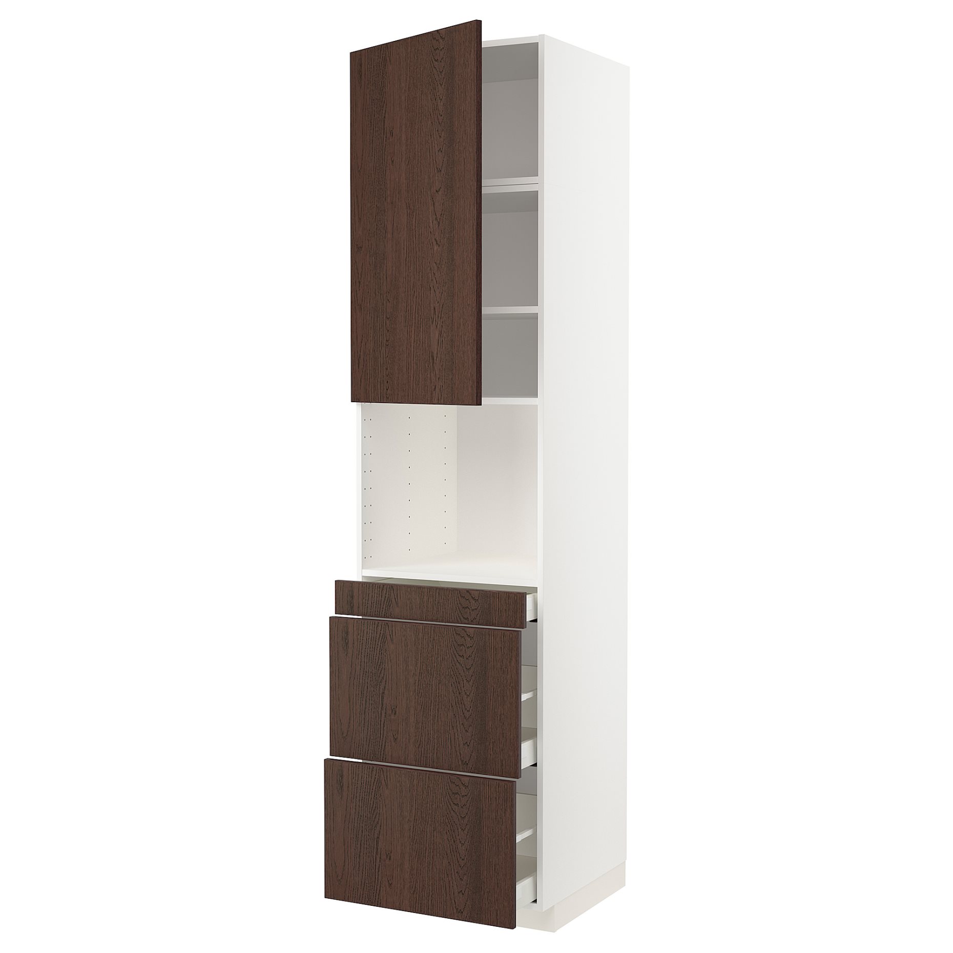METOD/MAXIMERA, high cabinet for microwave combi with door/3 drawers, 60x60x240 cm, 594.598.45