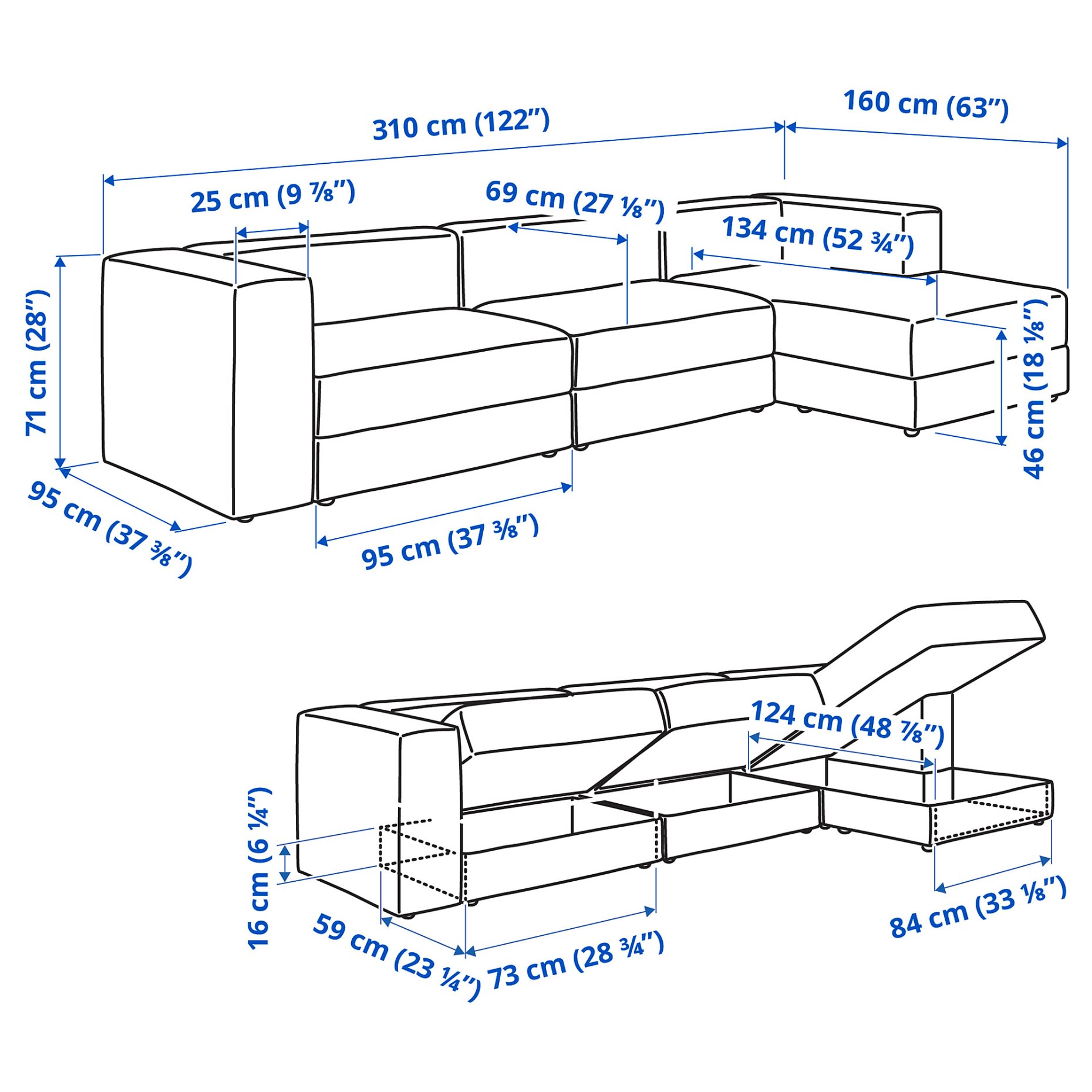 JÄTTEBO, 4-seat modular sofa with chaise longue/right, 594.851.99